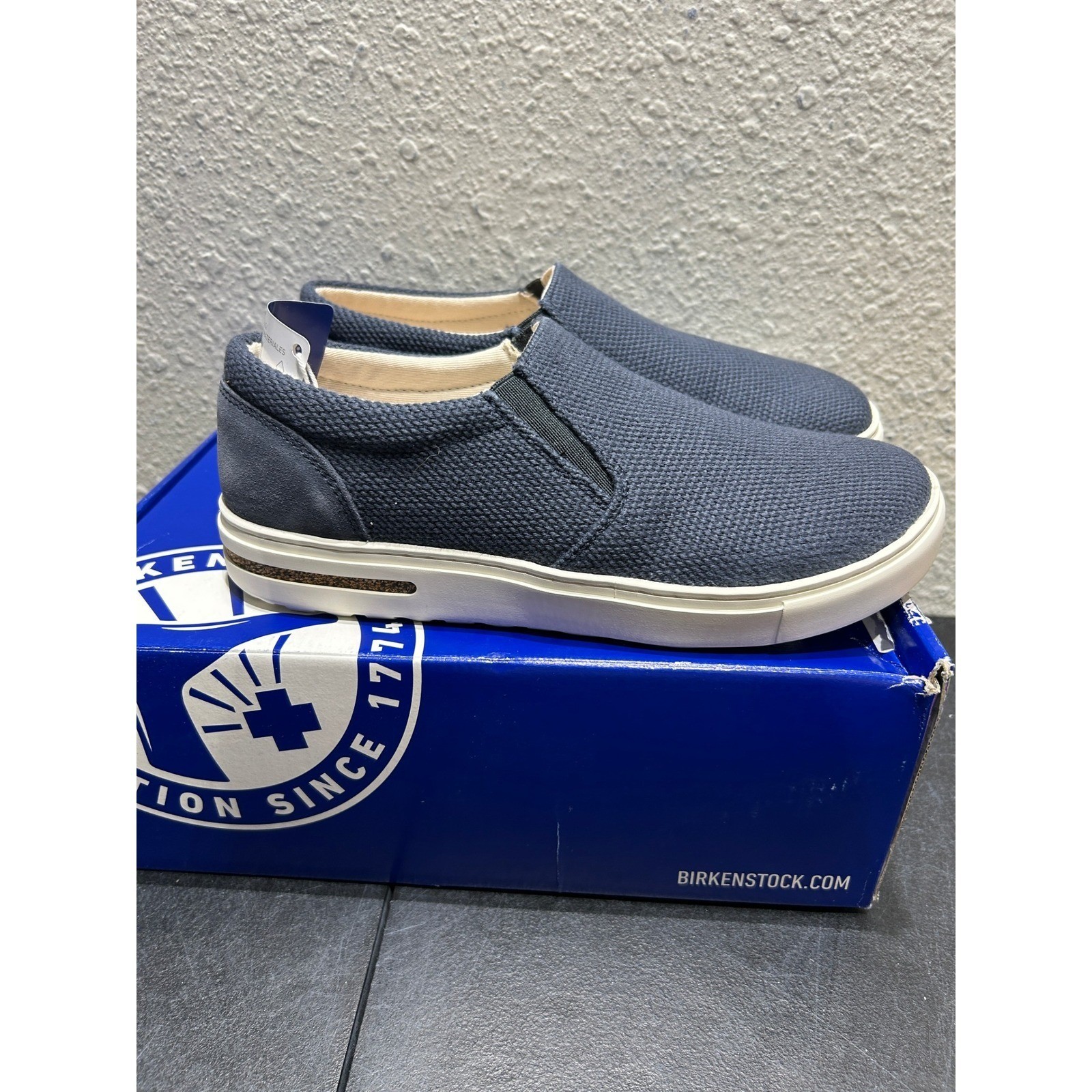 Birkenstock Oswego Slip On Shoes Womens 8 Midnight Blue Suede Textile New