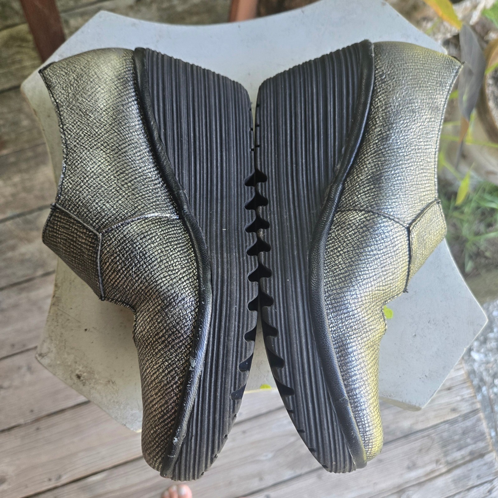 Fly London Pewter Silver Lato Wedge Size Eu 37 Us 6