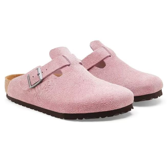 BIRKENSTOCK X Stussy Boston Suede Leather Pink Unisex Clog Shoes Wide