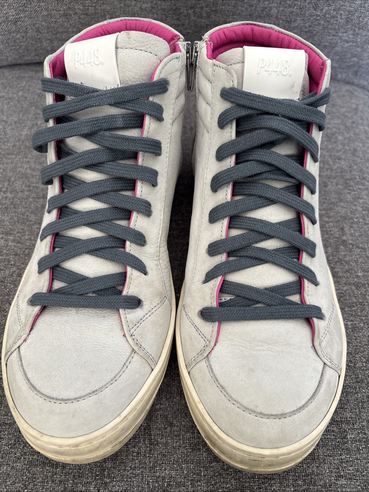 P448 High Top Sneaker Women EU 39 US 8.5 Italy Light Gray Pink Skate Zipper NICE