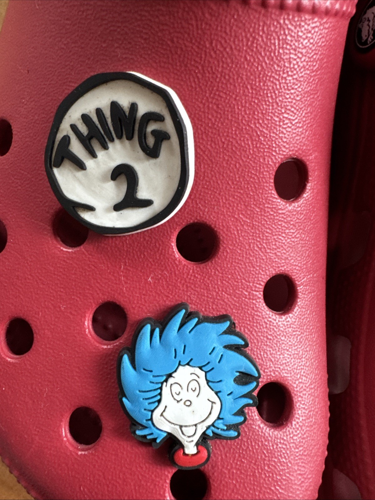 Red Crocs Size M5 W7 With Dr. Seuss Crocs Pins