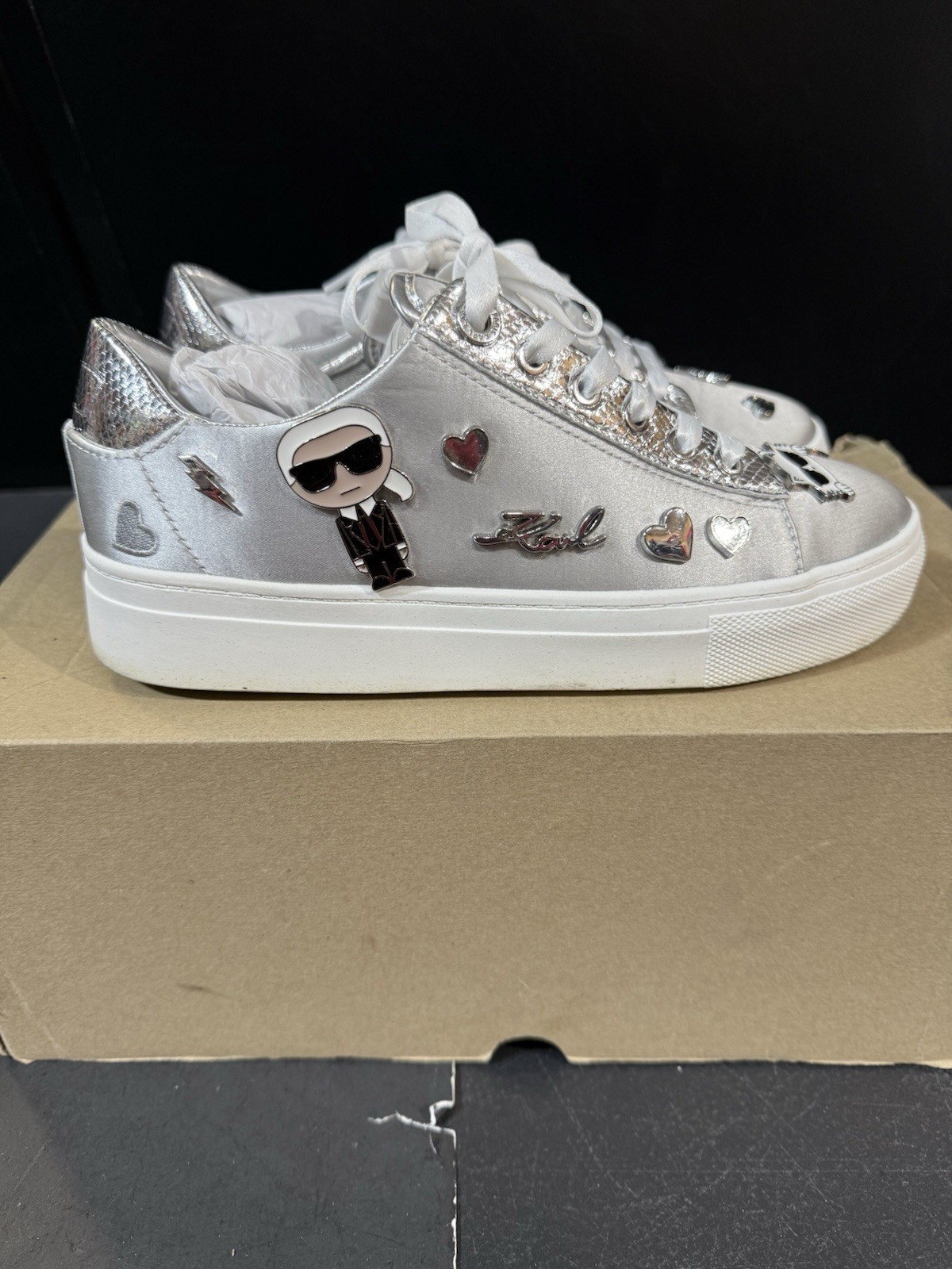 KARL LAGERFELD PARIS Cate Pins Lace-Up Platform Sneaker shoes womens size 6.5M