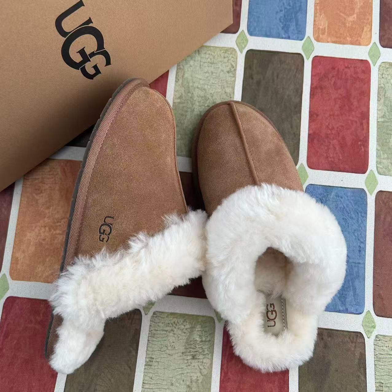UGG Scuffette II Women’s Shoes Chestnut Suede Upper Wool Slippers with Box 6-11
