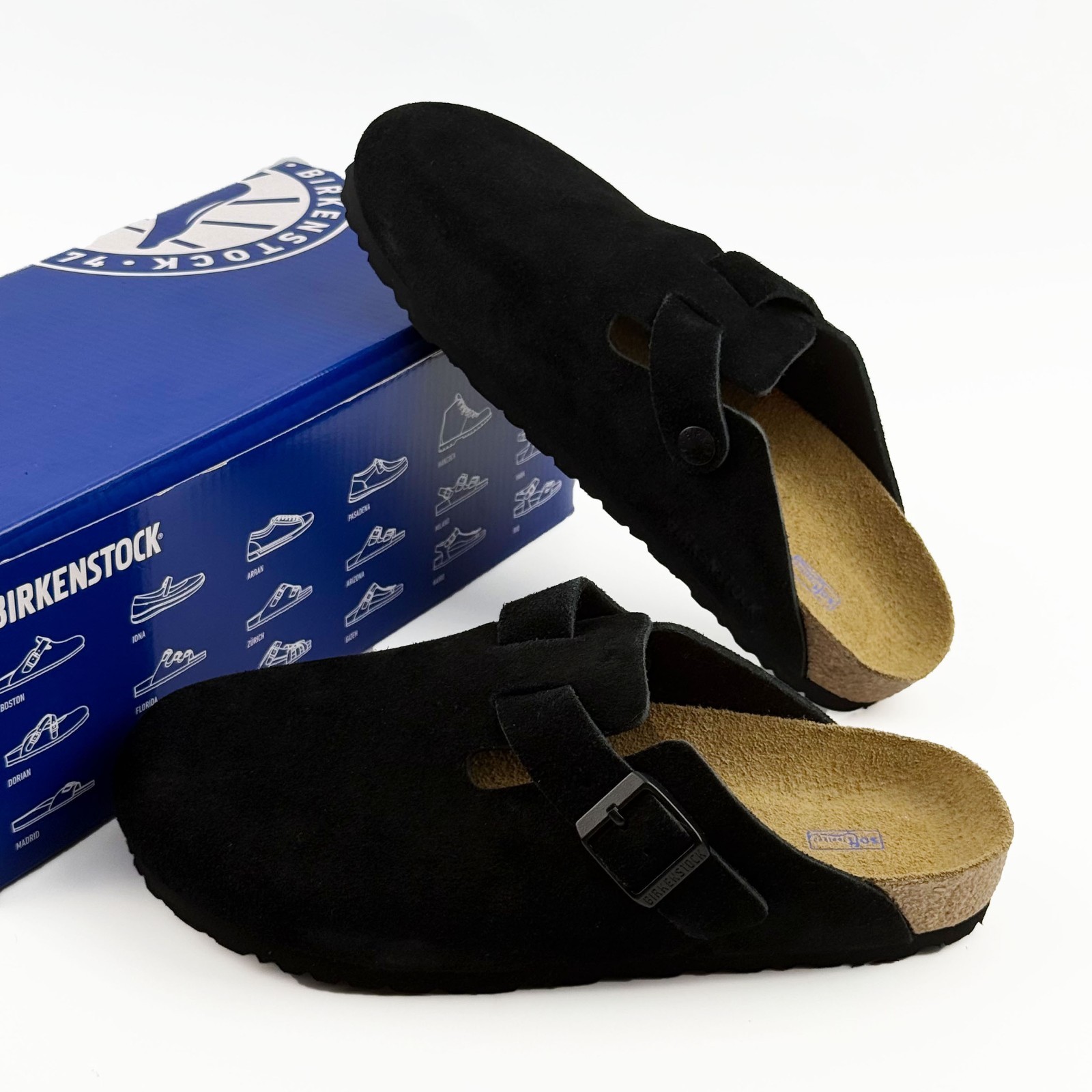 Birkenstock Boston Soft Footbed Suede Leather Black Clog Unisex Shoes New