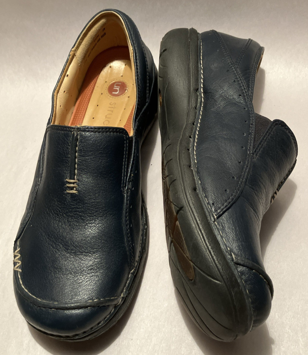 Clarks Unstructured Un Heard Womens 7M Blue Leather Cushioned Comfort Loafers