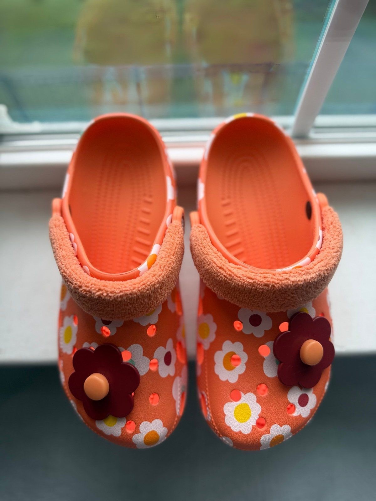 Crocs Zen Garden Sensory Orange Floral Terry Cloth Classic Clogs M 7 | W 9
