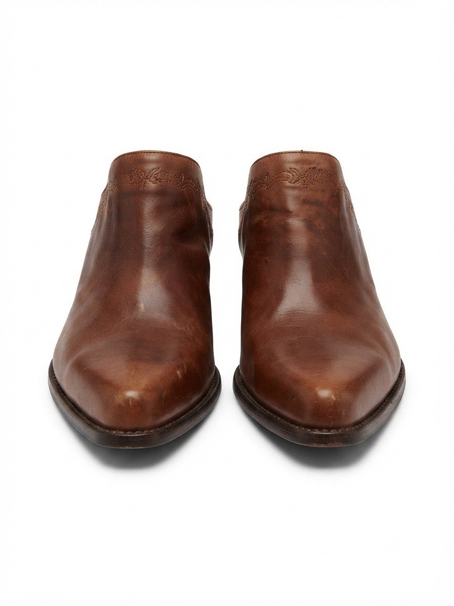 VTG 90s Code West Brown Leather Western Mules Women 8.5 M Slip On Cowboy Slides