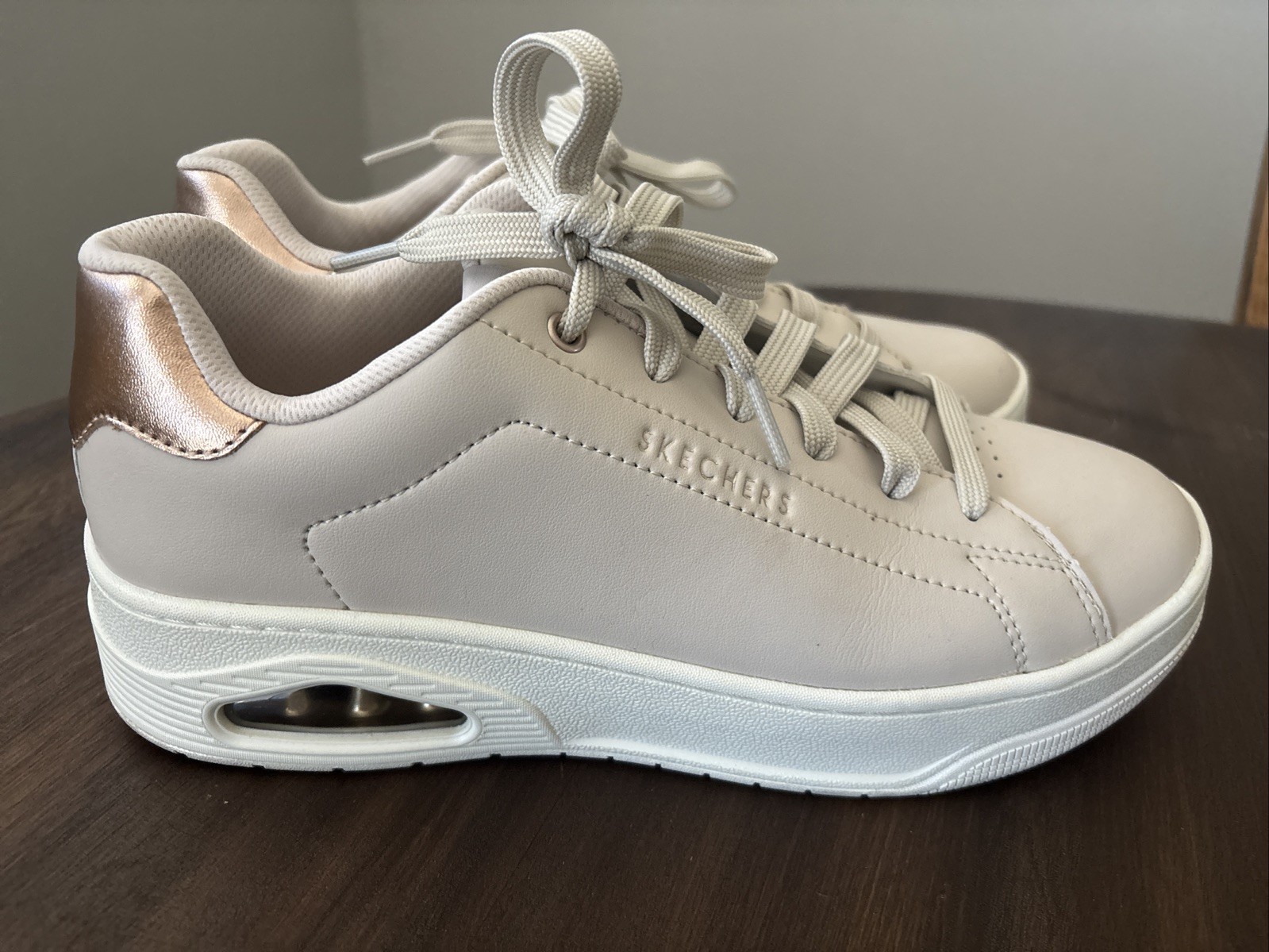 Skechers Shoes Wm Sz 9 Uno Court Natural Leather Lace Up Comfort Sneakers Rose