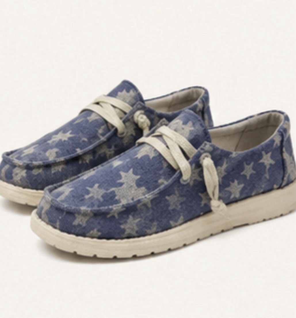 Gypsy Jazz Blue/White Star Canvas Lace-Up Boat Shoes US 9.5 women’s size