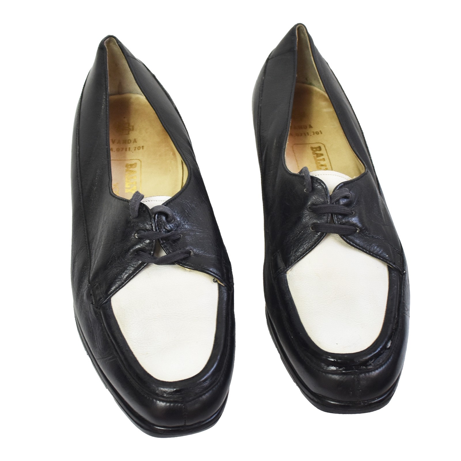 Bally Women’s Leather Wedge Loafers Shoes Black White EU 37 US 6 UK 4 Comfort
