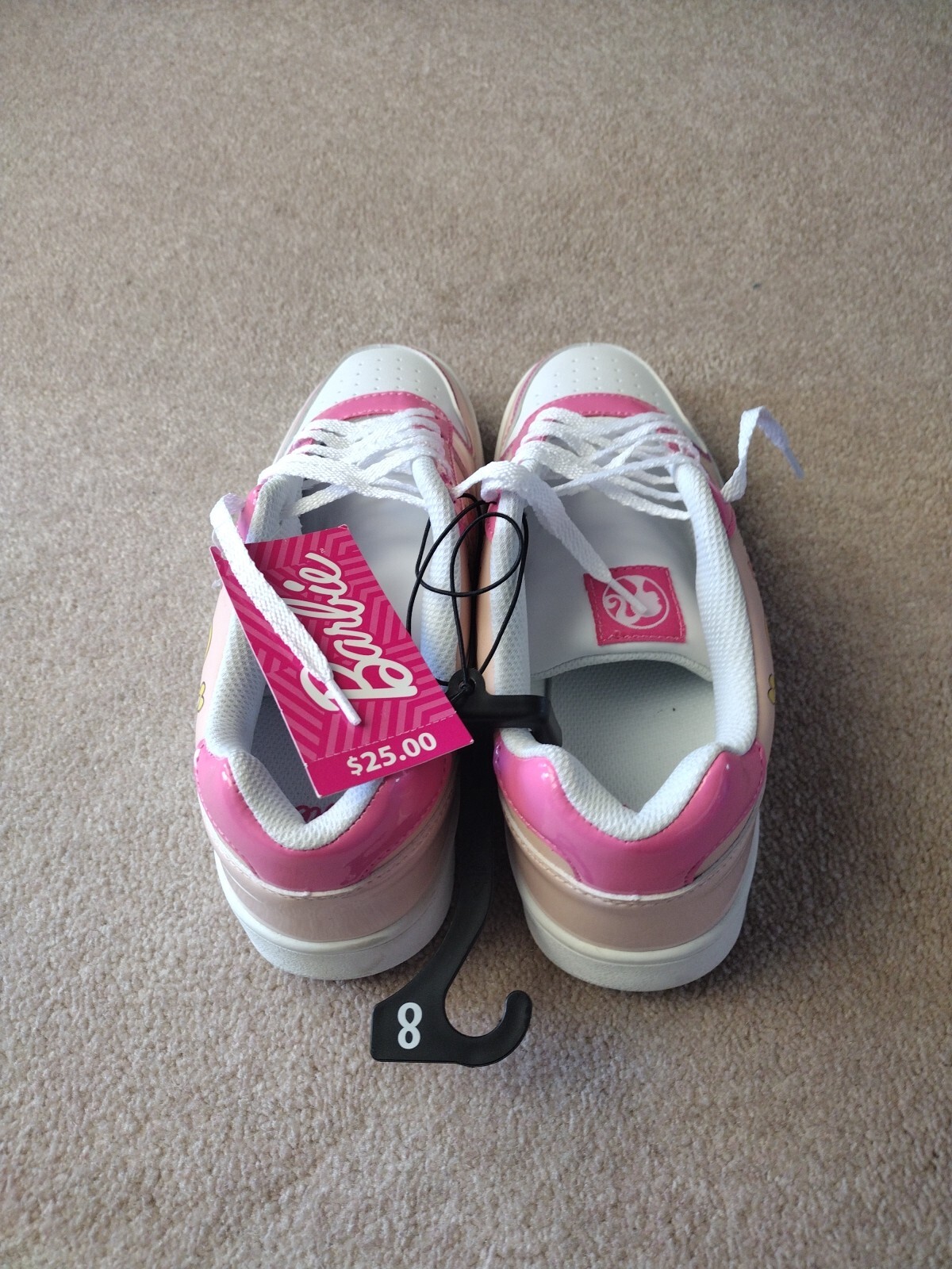 Barbie Women’s Sneakers Pink Size 8 Colorful Flower Print Logo School Vacation