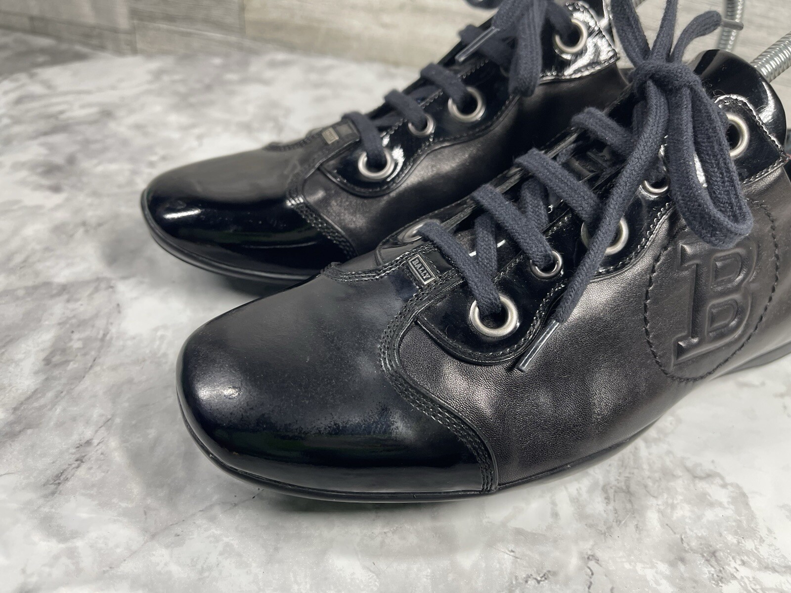 Bally Kayak Sneakers Women 38 / 7.5M Shoes Black Patent Leather Switzerland Made