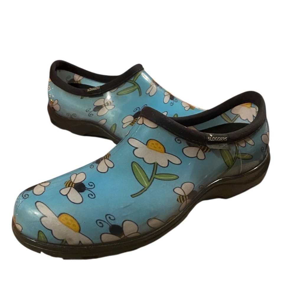 Sloggers Bee Blue Womens Slip On Shoes 10 Waterproof Recycled Nursing Garden