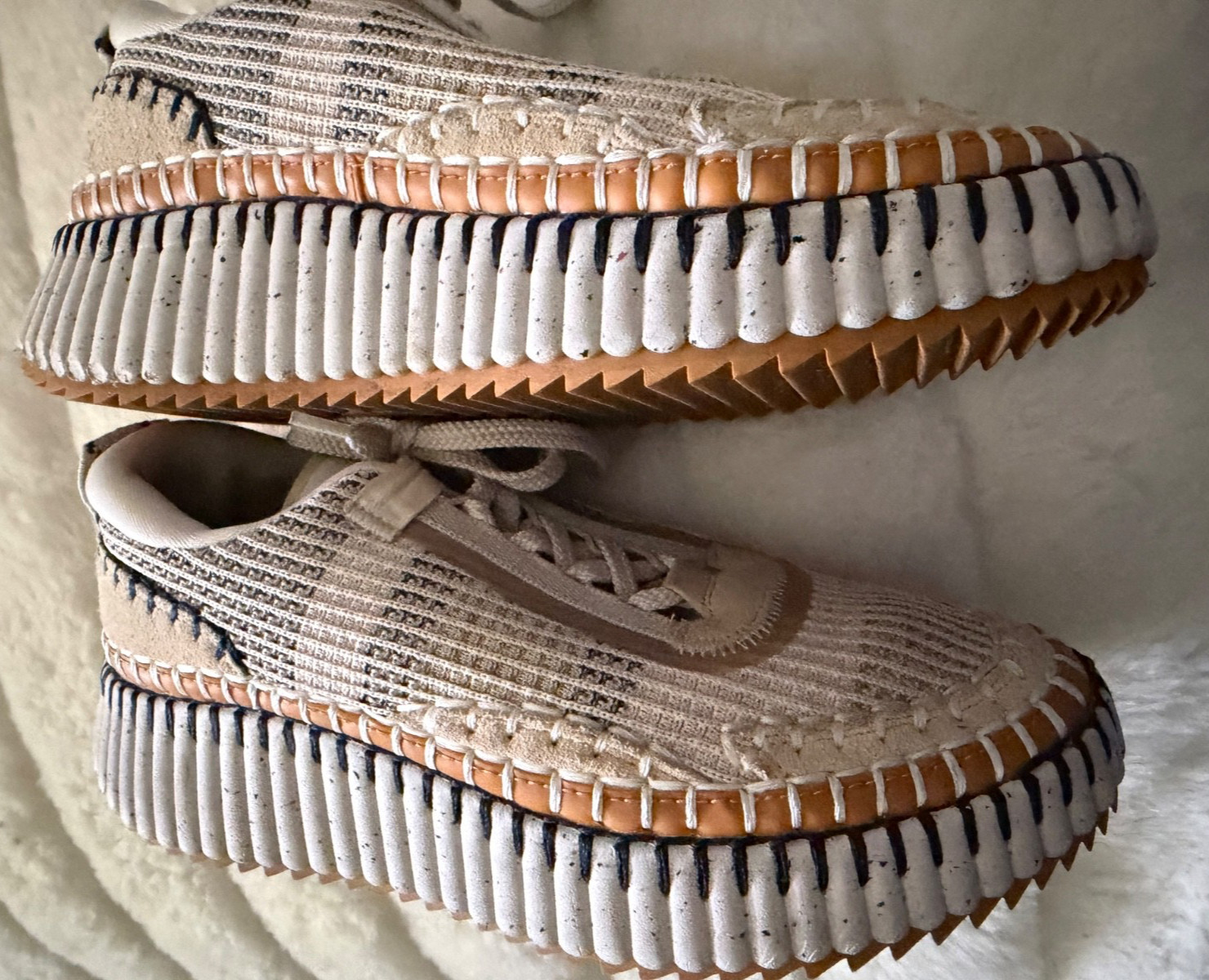 Chloé Nama Whipstitch Platform Sneakers SIZE 9 (39EU) Beige/Brown/ White/Black
