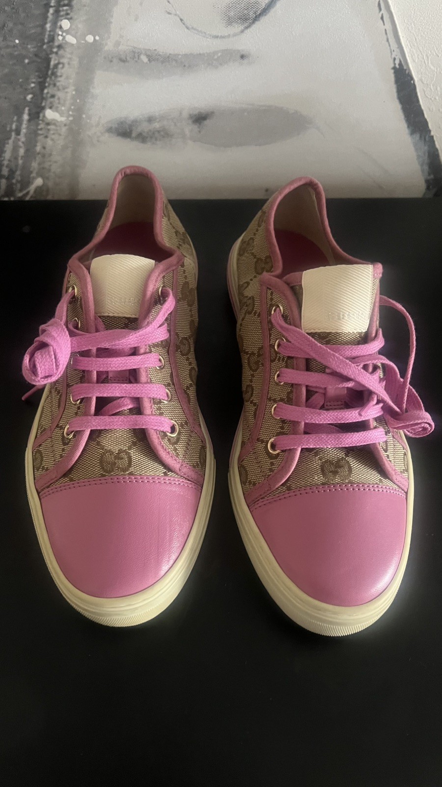 Gucci GG Pink leather Beige Guccissima Monogram Low Top Tennis 1977 Sneakers 39