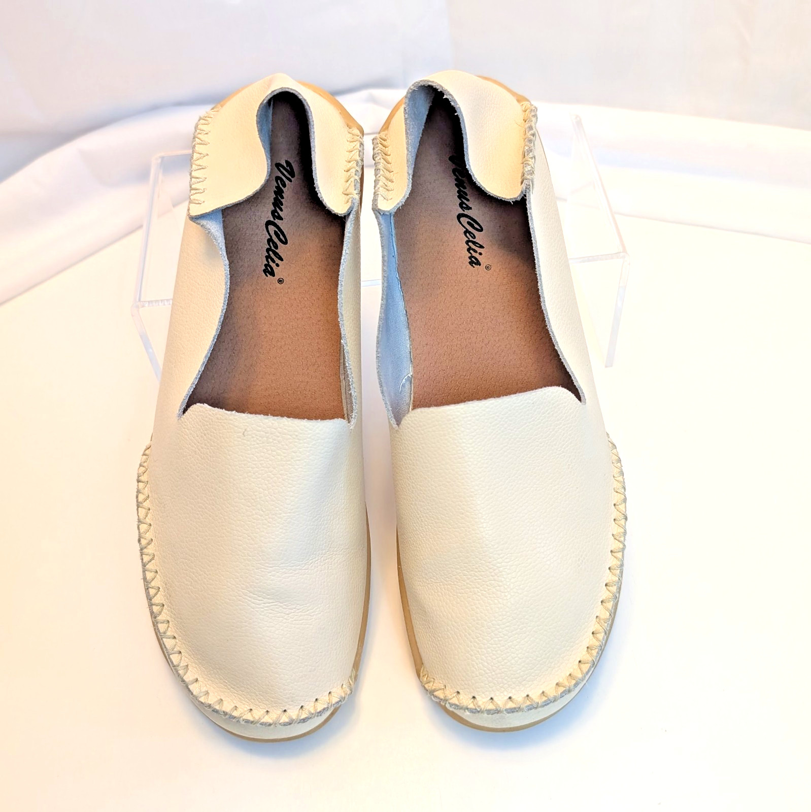 Venus Celia Leather Driving Loafers EU 40 US 9.5 Ivory Comfort Flats