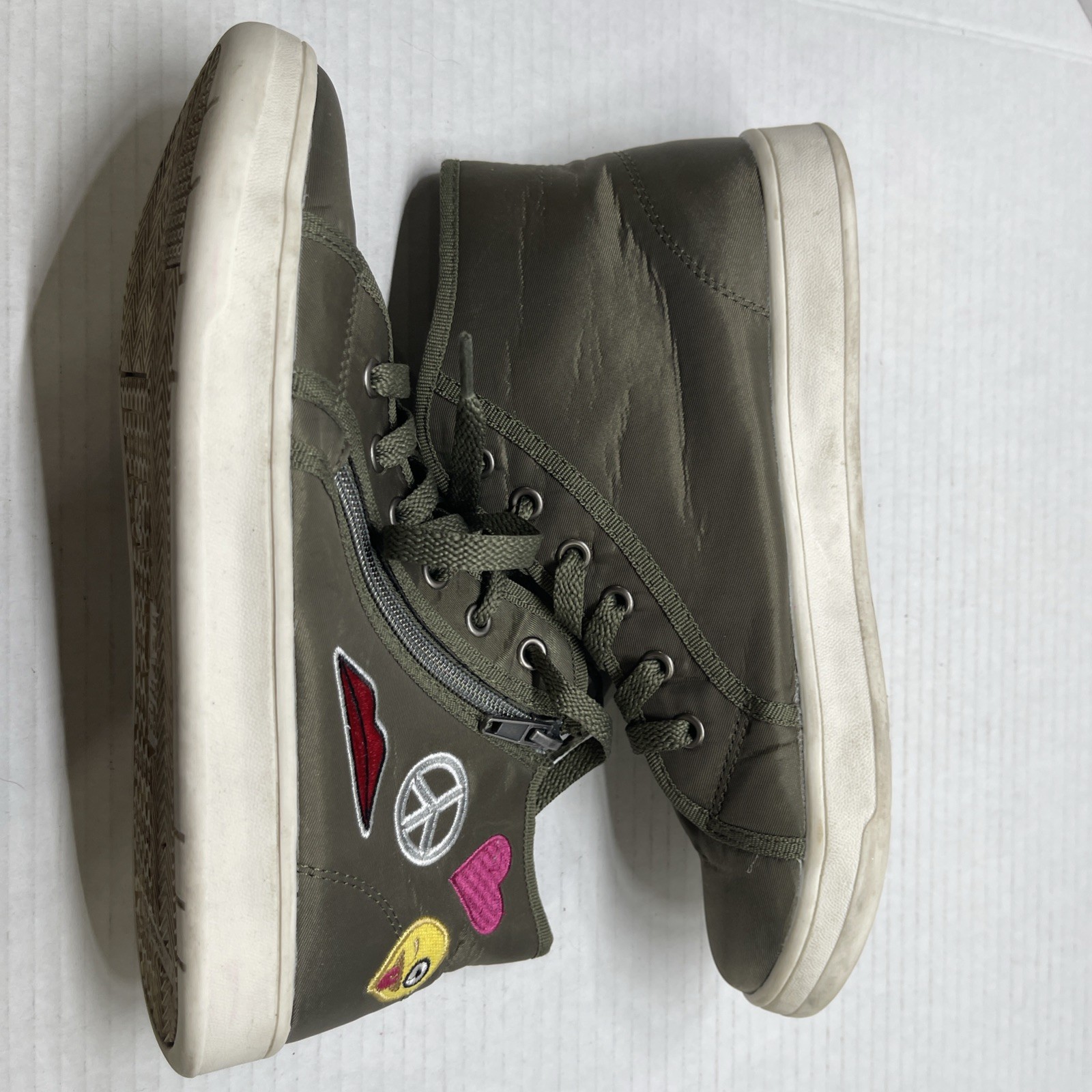 BRASH Army Green￼EMOJI BOSY Hi TOP ZIP SNEAKERS HEARTS PEACE Shoes