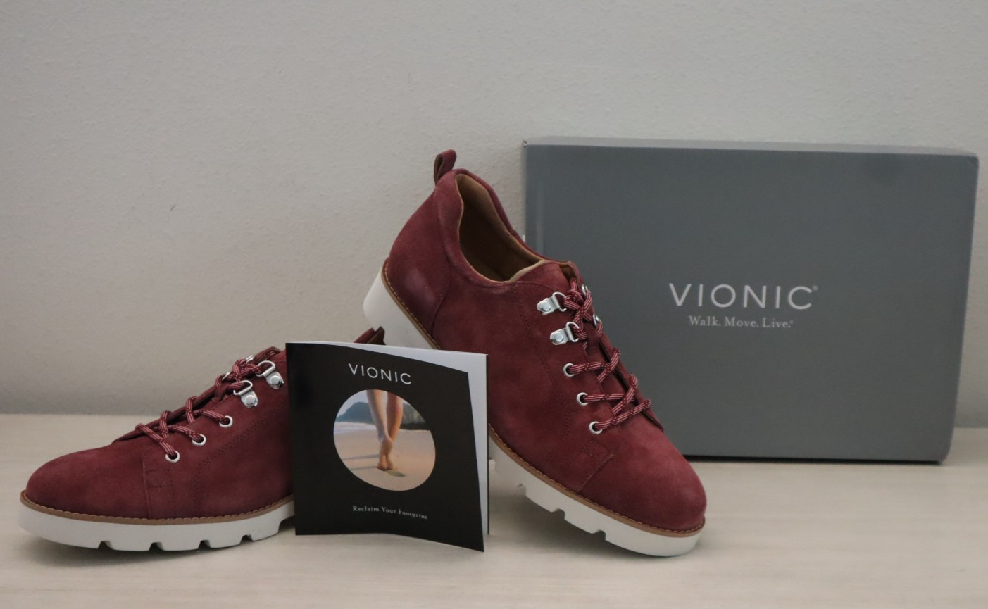 Vionic Womens Size 9.5 Wide Red Wine Shiraz Suede Ballari Lace Up Oxfords Shoes