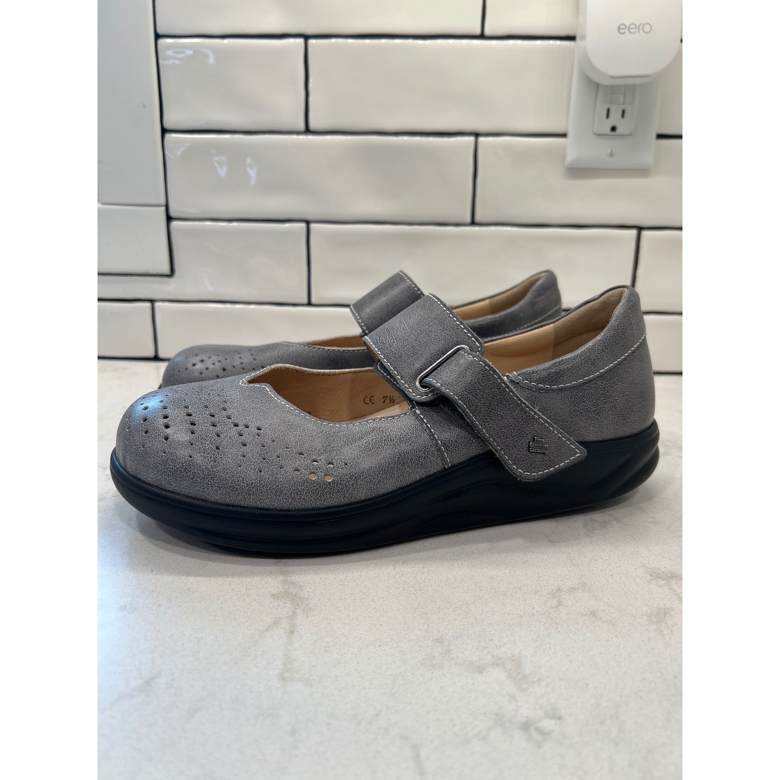 Finn Comfort Womens Grey Leather Mary Jane Shoes Orthopaedic Made in Germany 7.5