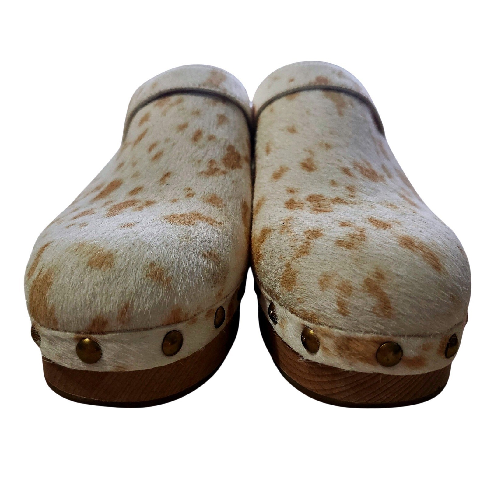 J. Crew Western Calf Hair Convertible Strap Leather Clogs Cow Print Studded
