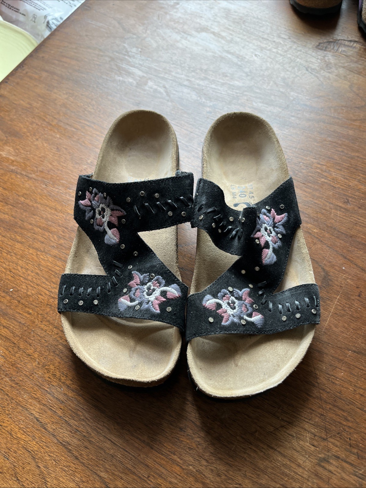 Birkenstock Betula Zara Embroidered Sandals Black Crystal Suede Women Size 7(37)