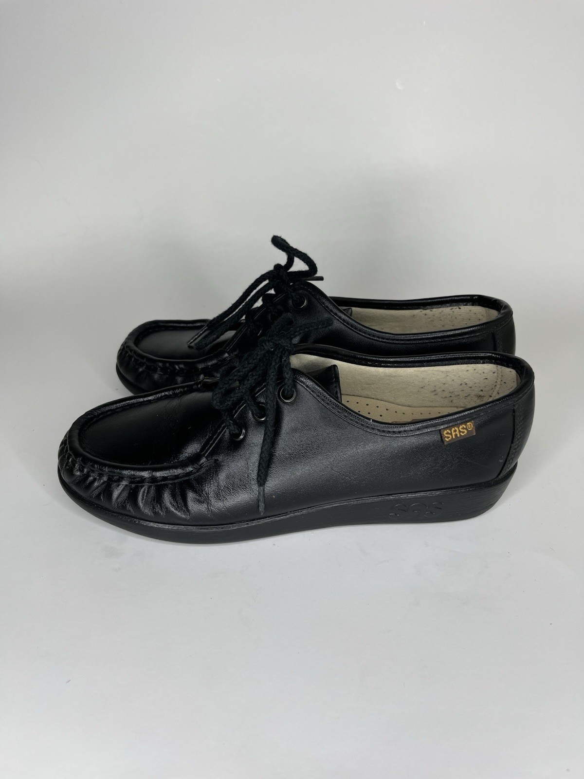 SAS Handsewn Shoes Moc Toes Lace Up Women Size 5M Black Leather USA
