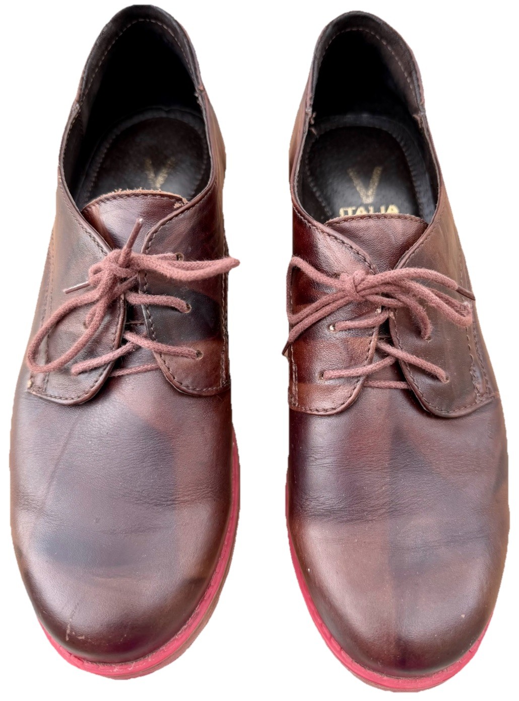 V Italia Gina 2 Oxford Shoes 38 7.5 Brown Bordeaux Leather Comfort Saddle Style