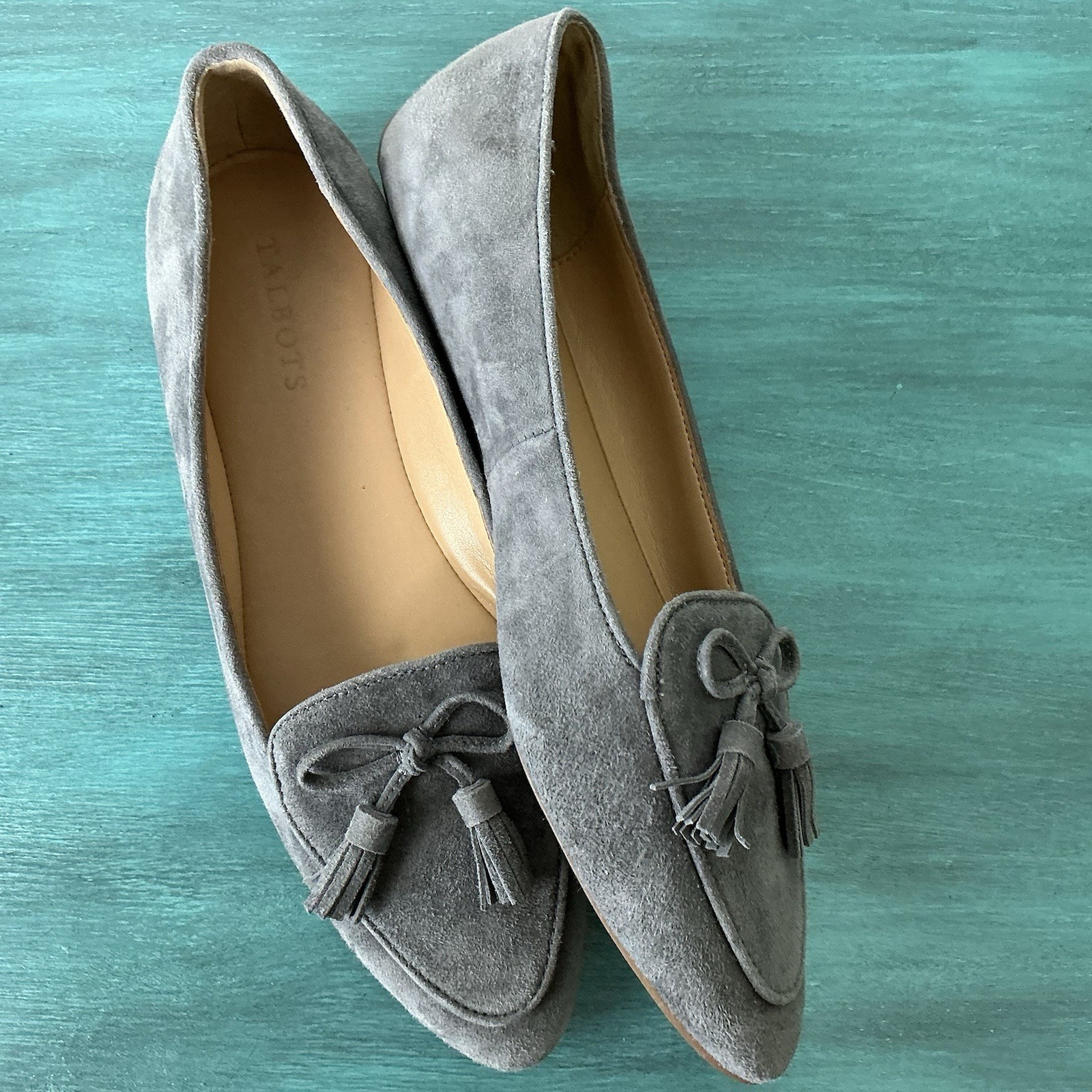 Talbots Francesca Driving Moccasin Sz 9 Gray Suede Boho Chic Comfort Loafer Shoe