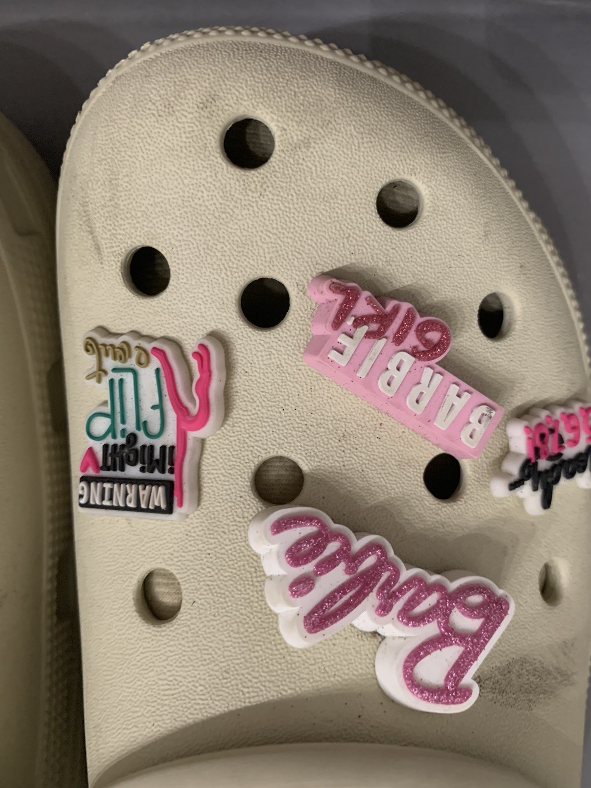 Crocs Classic Faux Fur Lined Clog White W9 / M 7, with Cheer and Barbie Pins