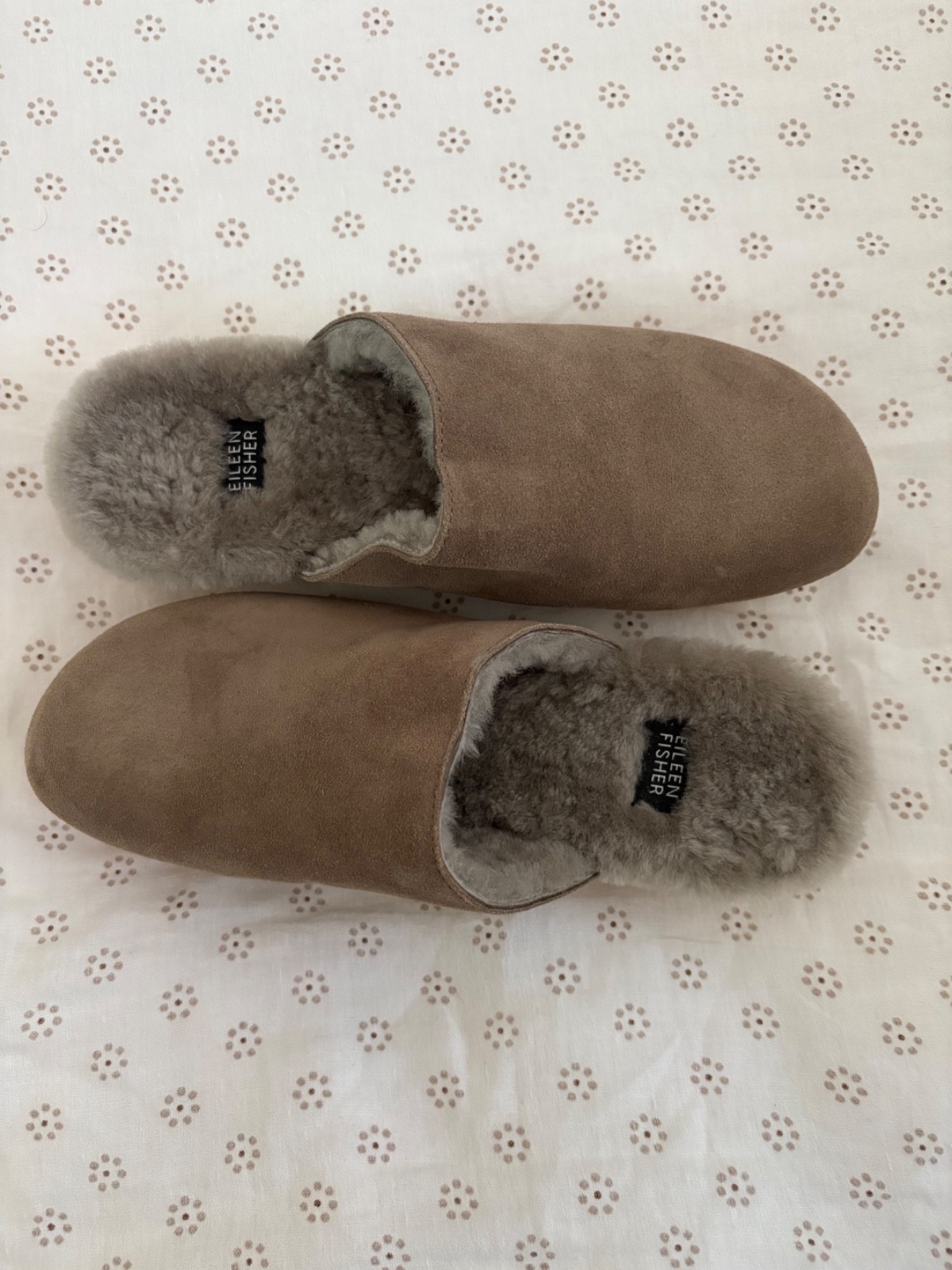 Eileen Fisher Suede Shearling Wood Heel Clogs Shoes Size 9M Light Brown NIB