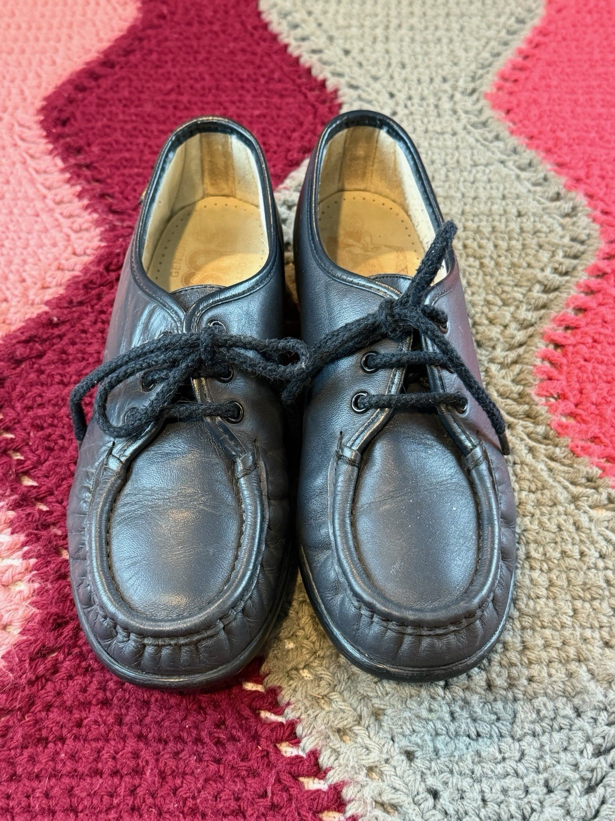 Vintage SAS Handsewn Black Leather Moccasin Lace Up Comfort Shoes Women’s US 6.5