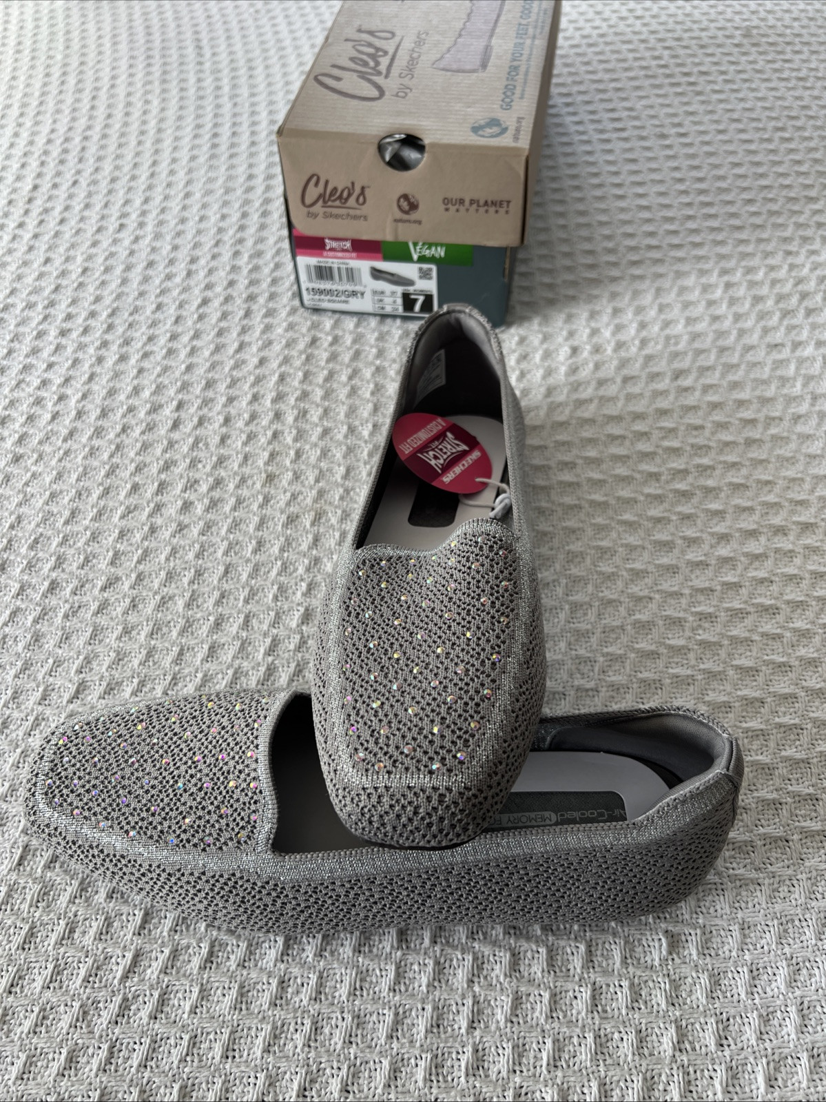 Skechers Cleo Square Toe Recycled Vegan Rhinestone Loafers Size 7 / 159002/Gray