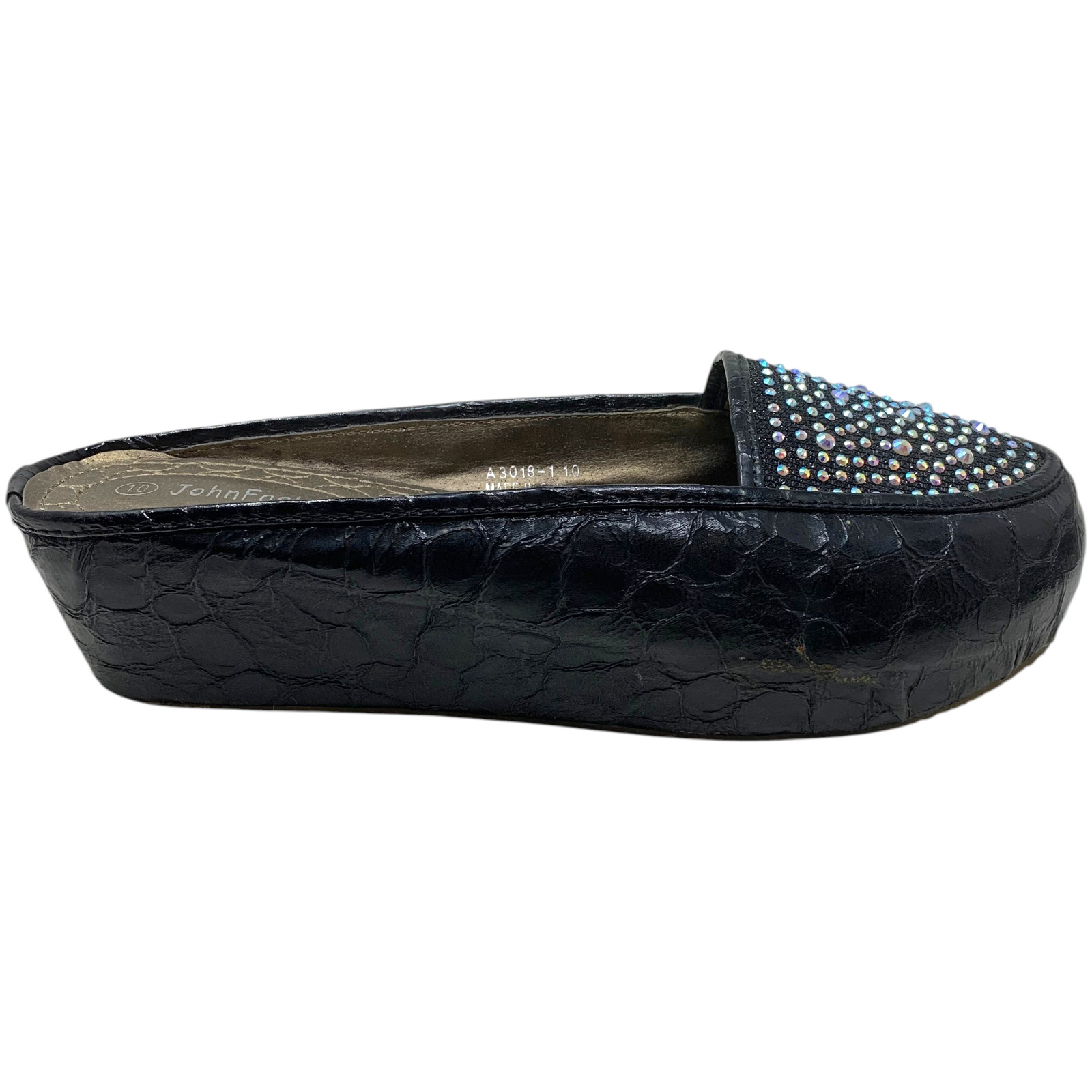 John Fashion Black Rhinestone Mule Slides Flatform Sparkle AB Crystal Sz 10
