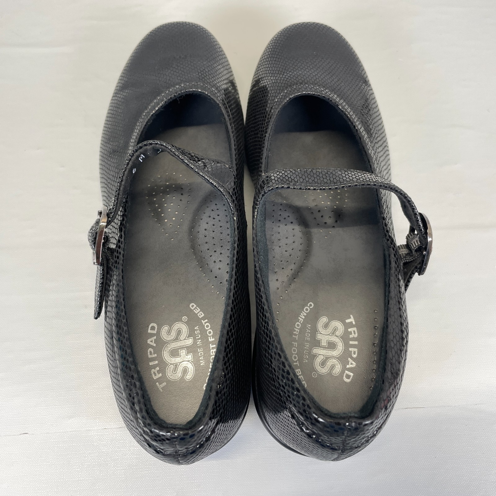 SAS Maria Mary Jane Shoes Womens Size 6 M Black Leather Strap Shimmer Comfort