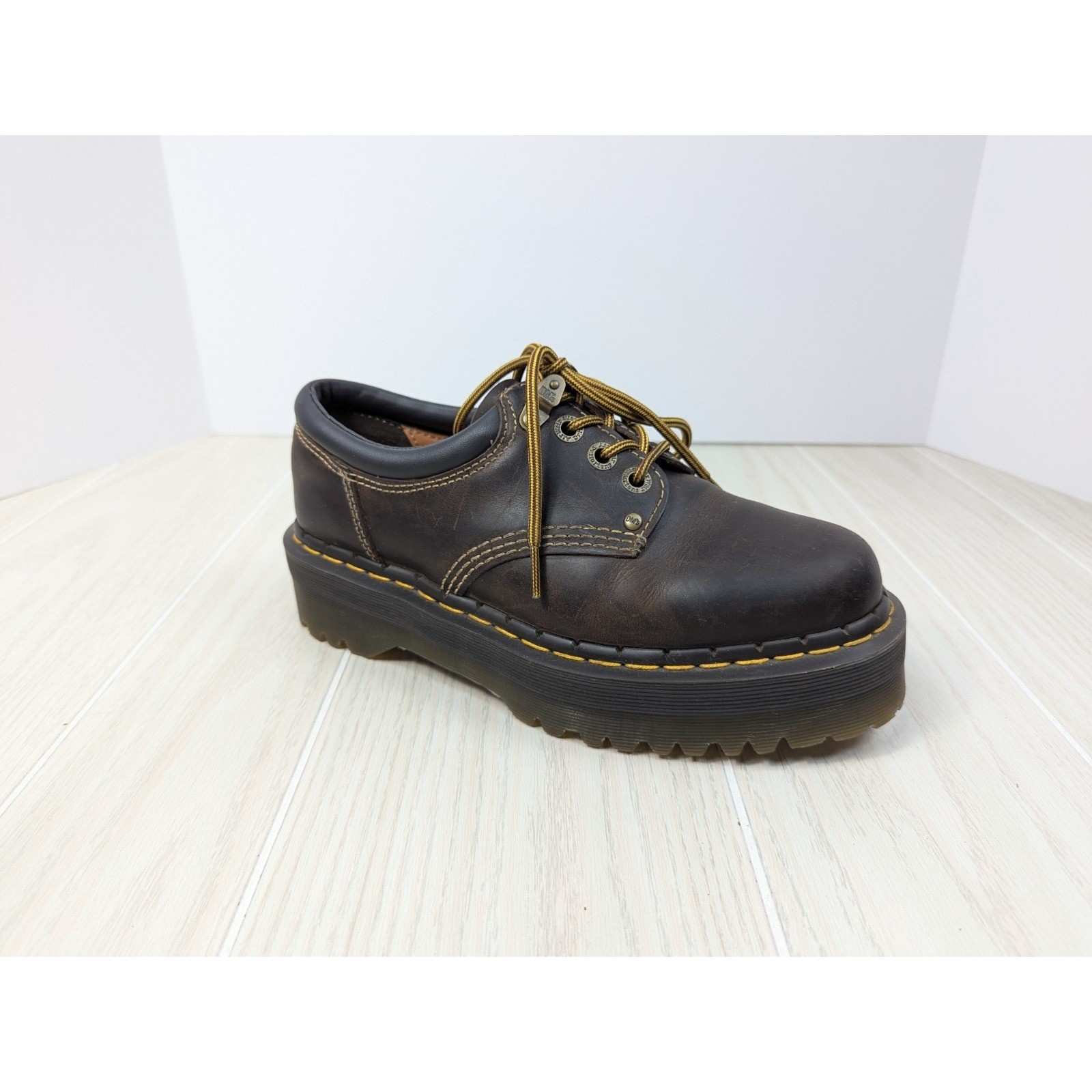 Pair w/ EATEN LEFT SHOE Dr. Martens Quad Arc Women 9 Brown Crazy Horse Platform