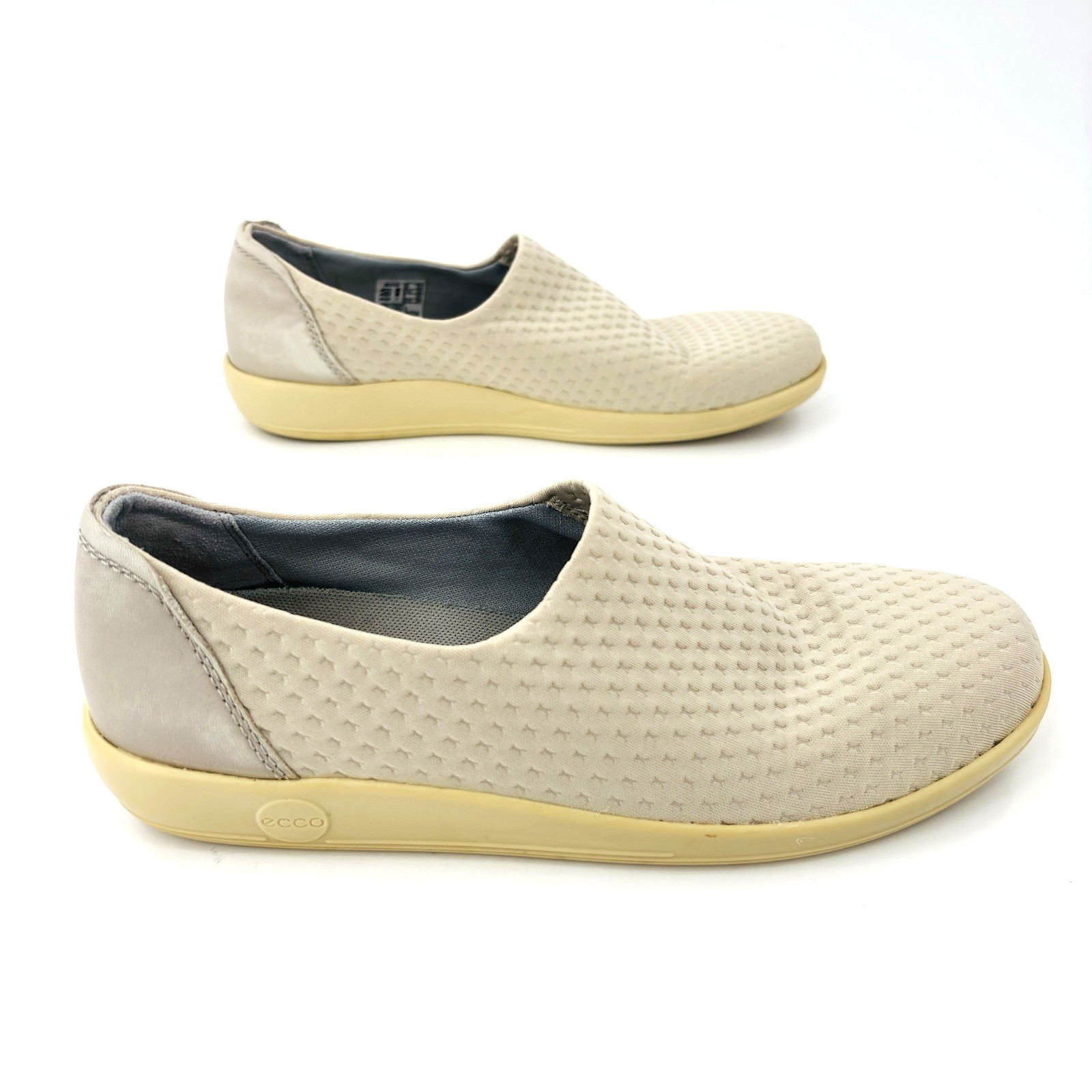 Womens 8-8.5 39 Ecco Soft 2.0 Slip On Sneakers Soft Stretch Walking Shoes Beige