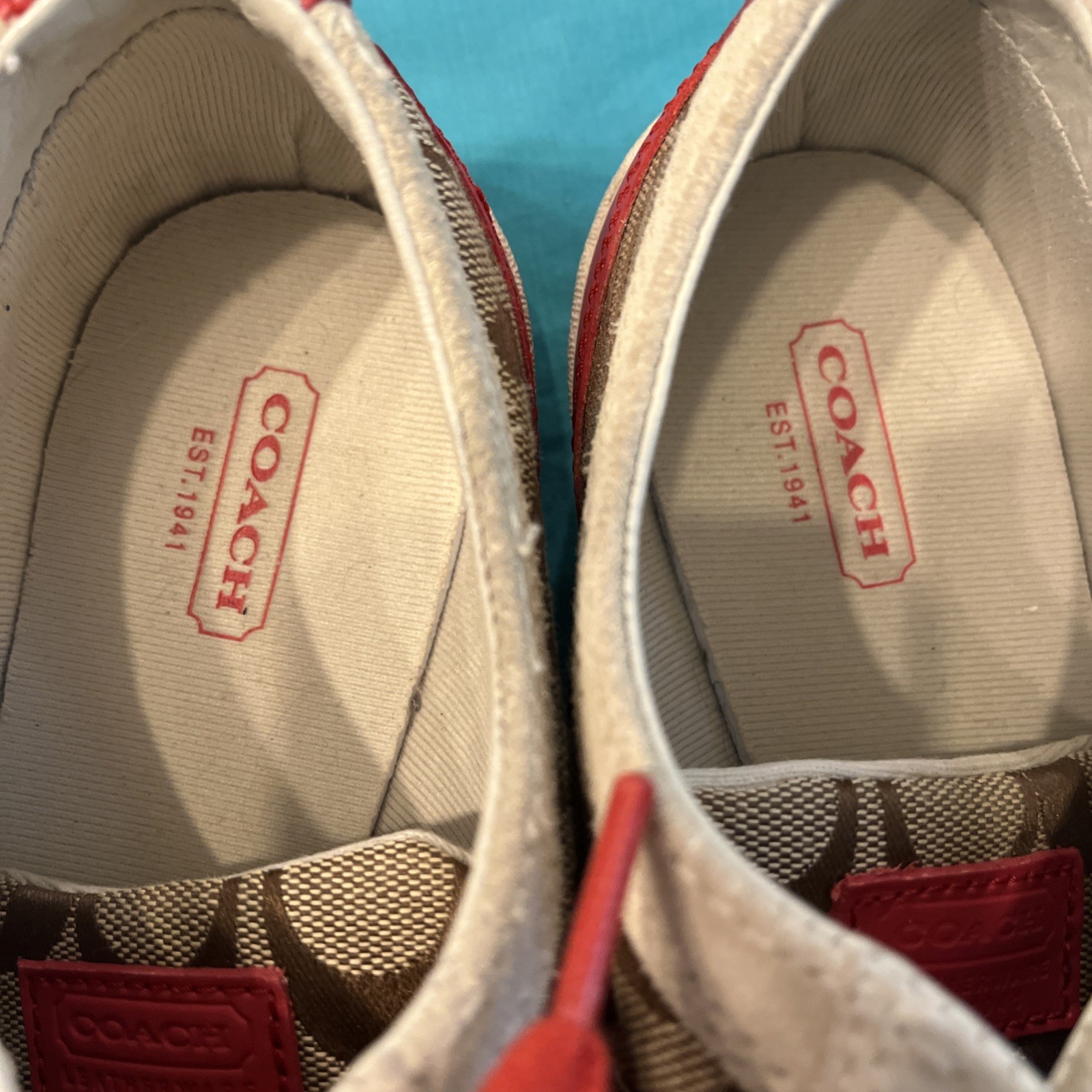 Coach Signature Logo BAYLEE Sneakers Size 9 Suede Leather Canvas Good Cond.