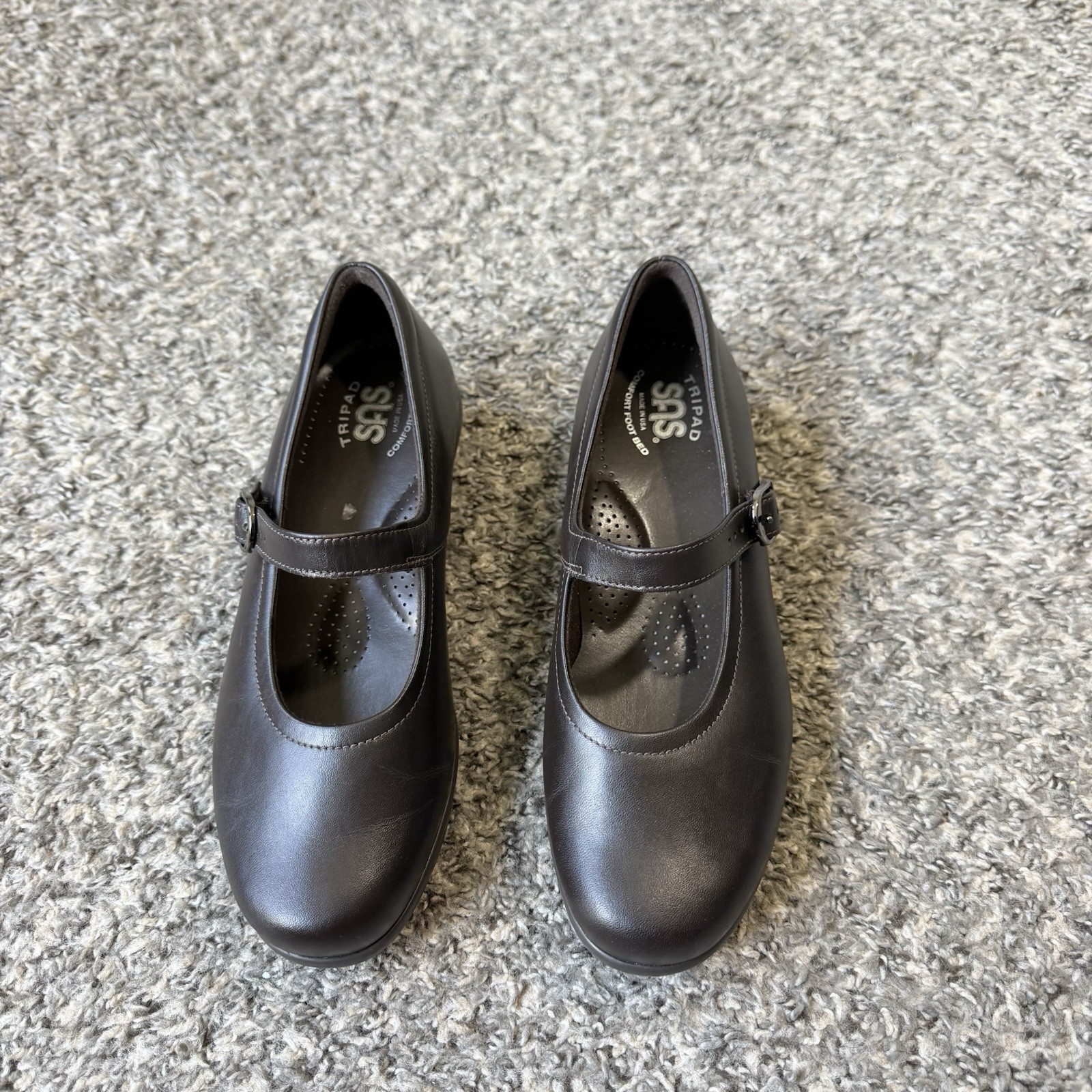 SAS Maria Mary Janes 6.5 W Brown Leather Tripad Comfort Buckle Preppy NEW