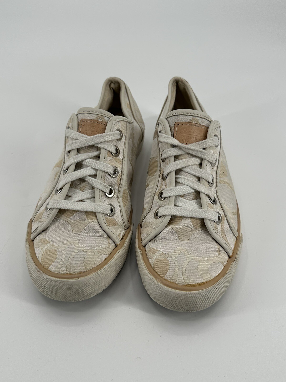 Coach Women’s Beige/White Signature Print Lace Up Casual Shoes – Size 6.5B