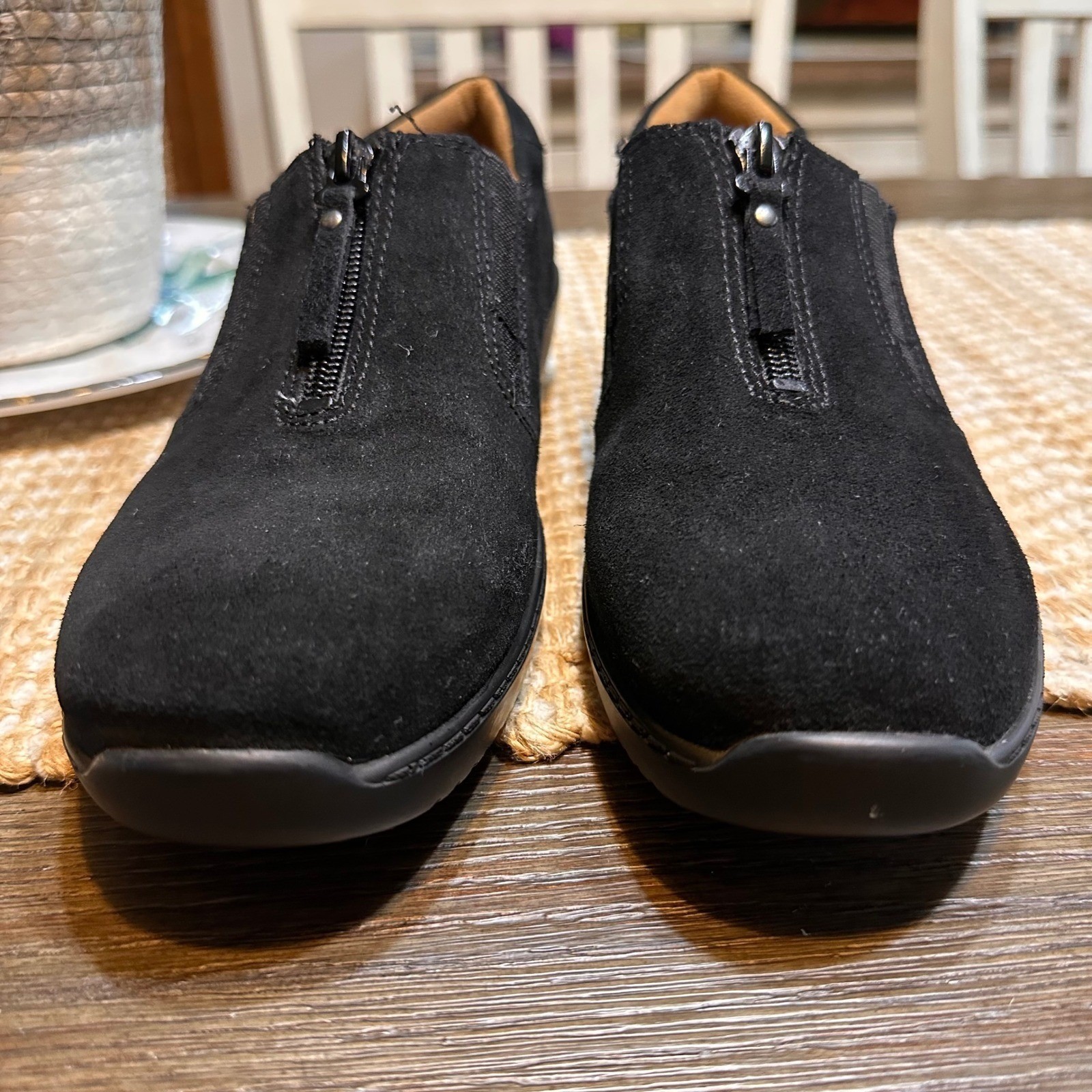 Natural Soul Luxe Black Suede Leather Zip Up Comfort Loafers Shoes Womens 8M