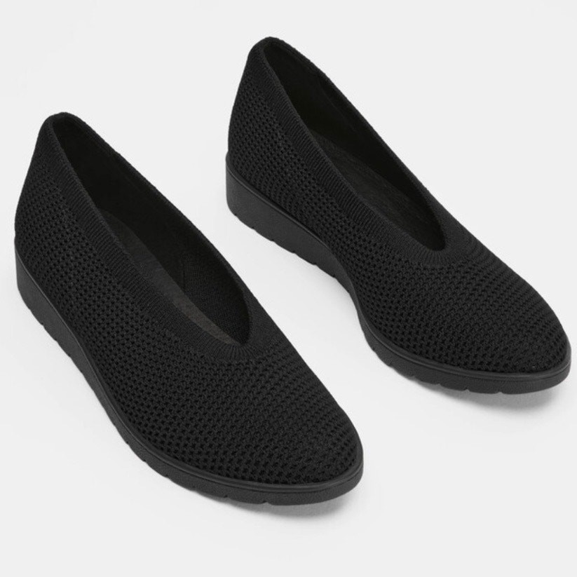 EILEEN FISHER | Heaven Stretch Knit Wedge Ballet Flat Black Slip-On | Size 9