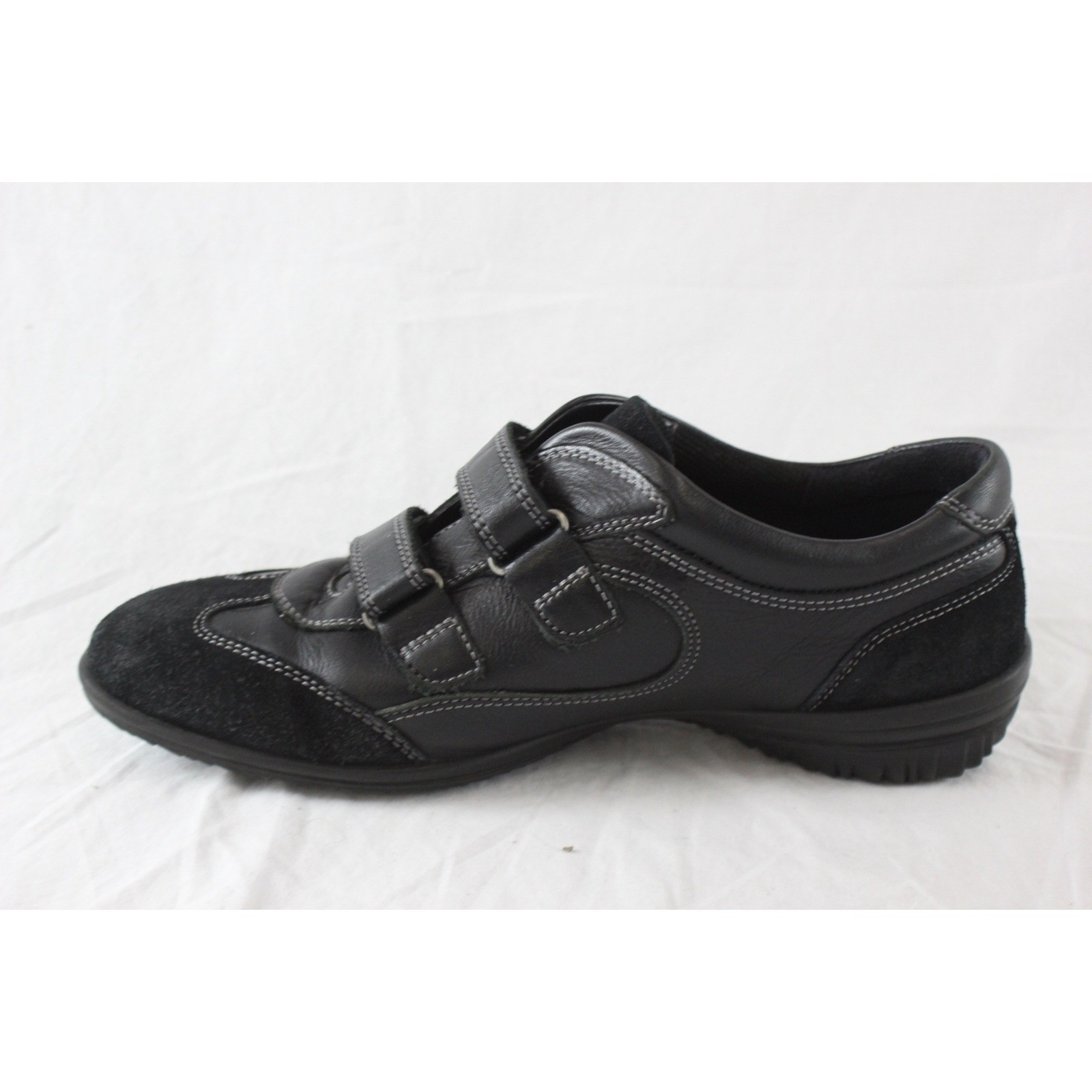 ECCO Black Leather Suede Hook and Loop Walking Shoes Sneakers Womens 40 US 9