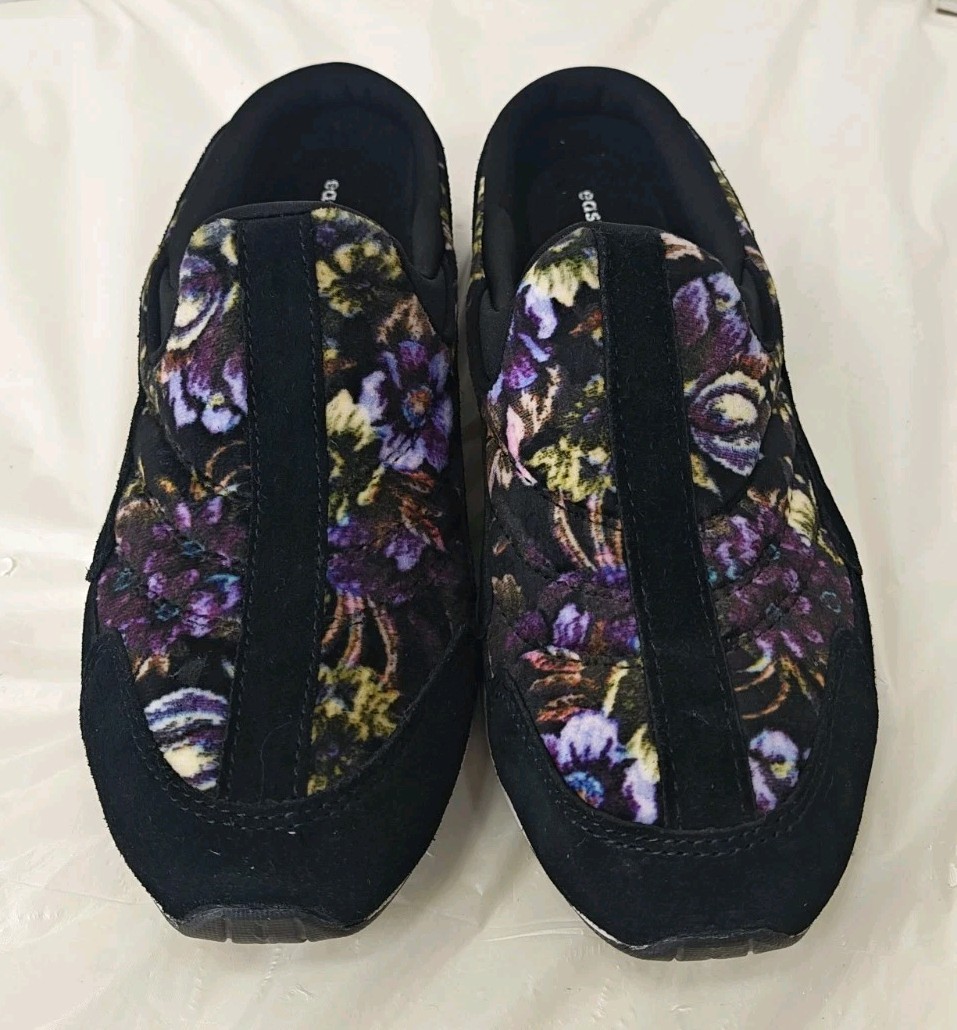 Easy Spirit Traveltime 622 Black Purple Floral Clog Mule Sneakers Womens Size 8M