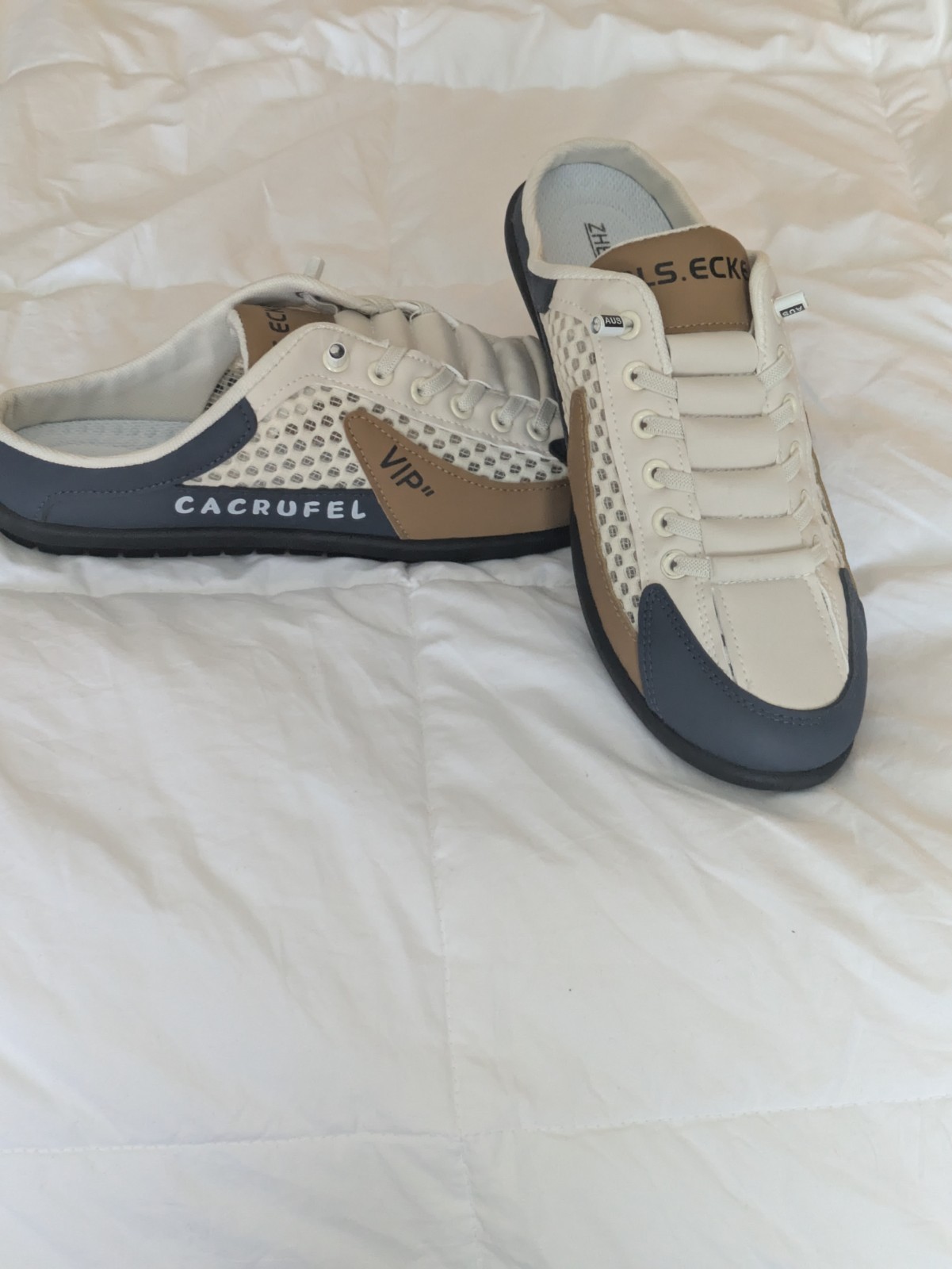 Women’s White Beige Gray Mesh Fashion Sneakers -Casual Walking Shoes-“CACRUFEL