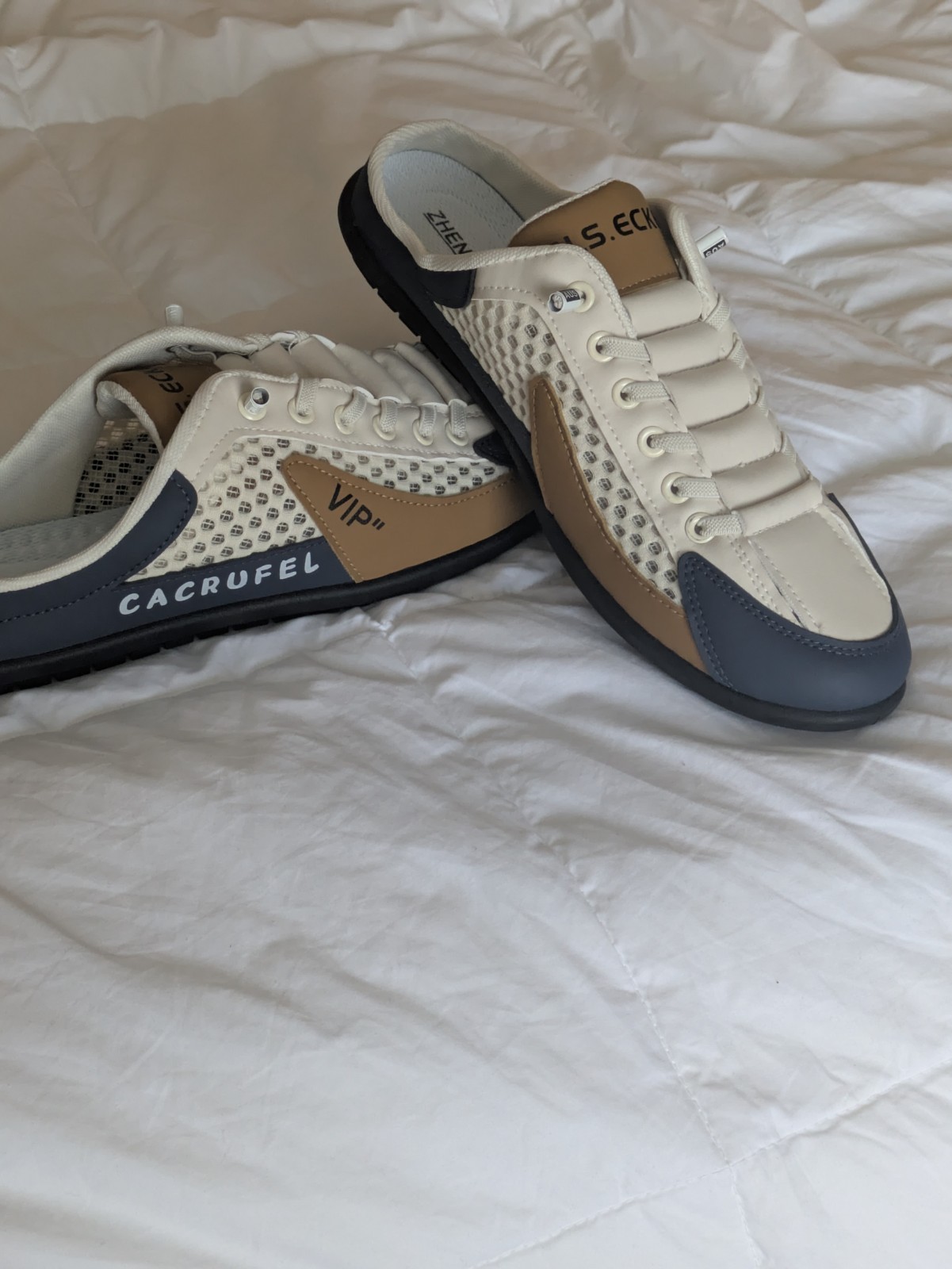 Women’s White Beige Gray Mesh Fashion Sneakers -Casual Walking Shoes-“CACRUFEL