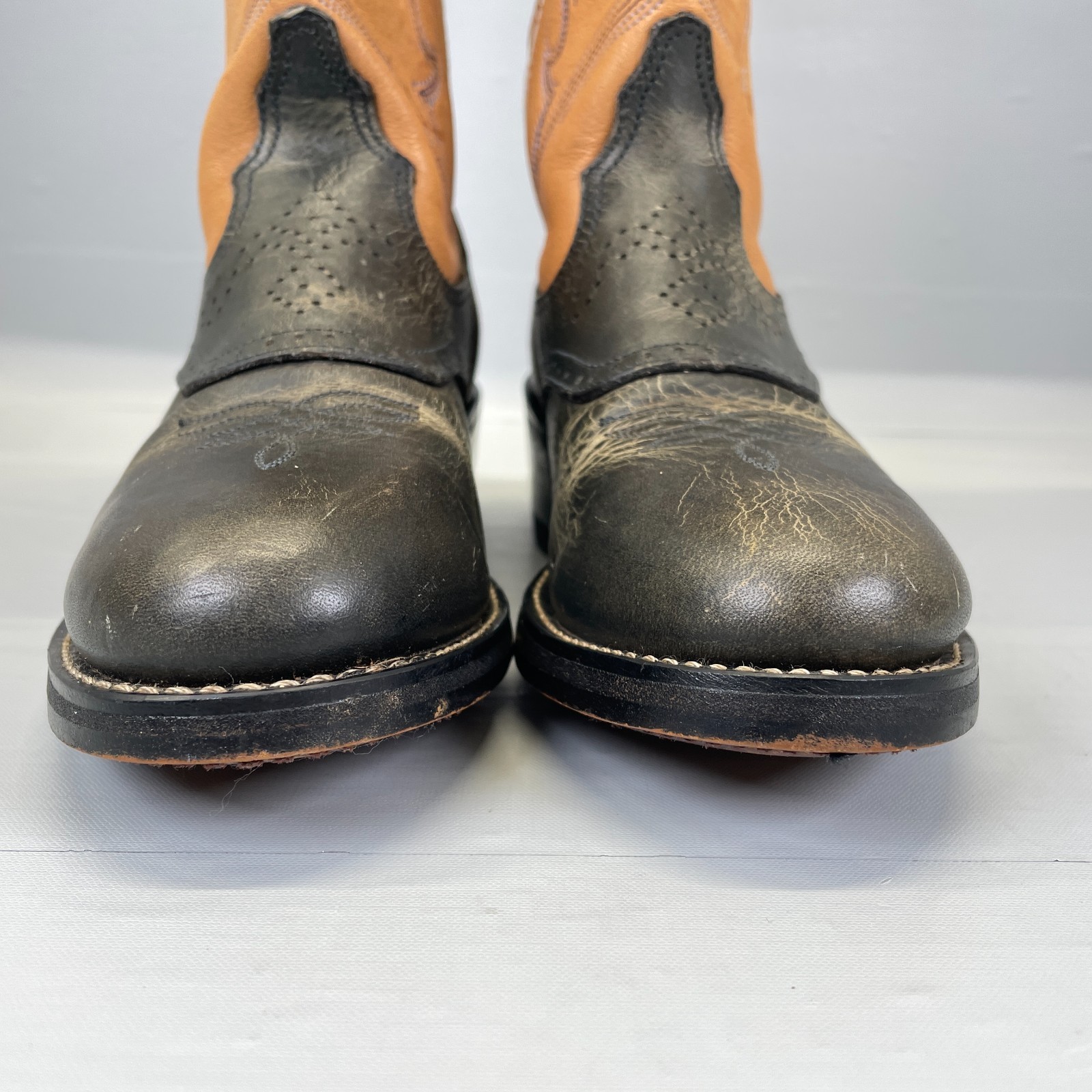 Vintage Durango Western Cowboy Boots Womens Size 6M Two Tone Brown Black Leather