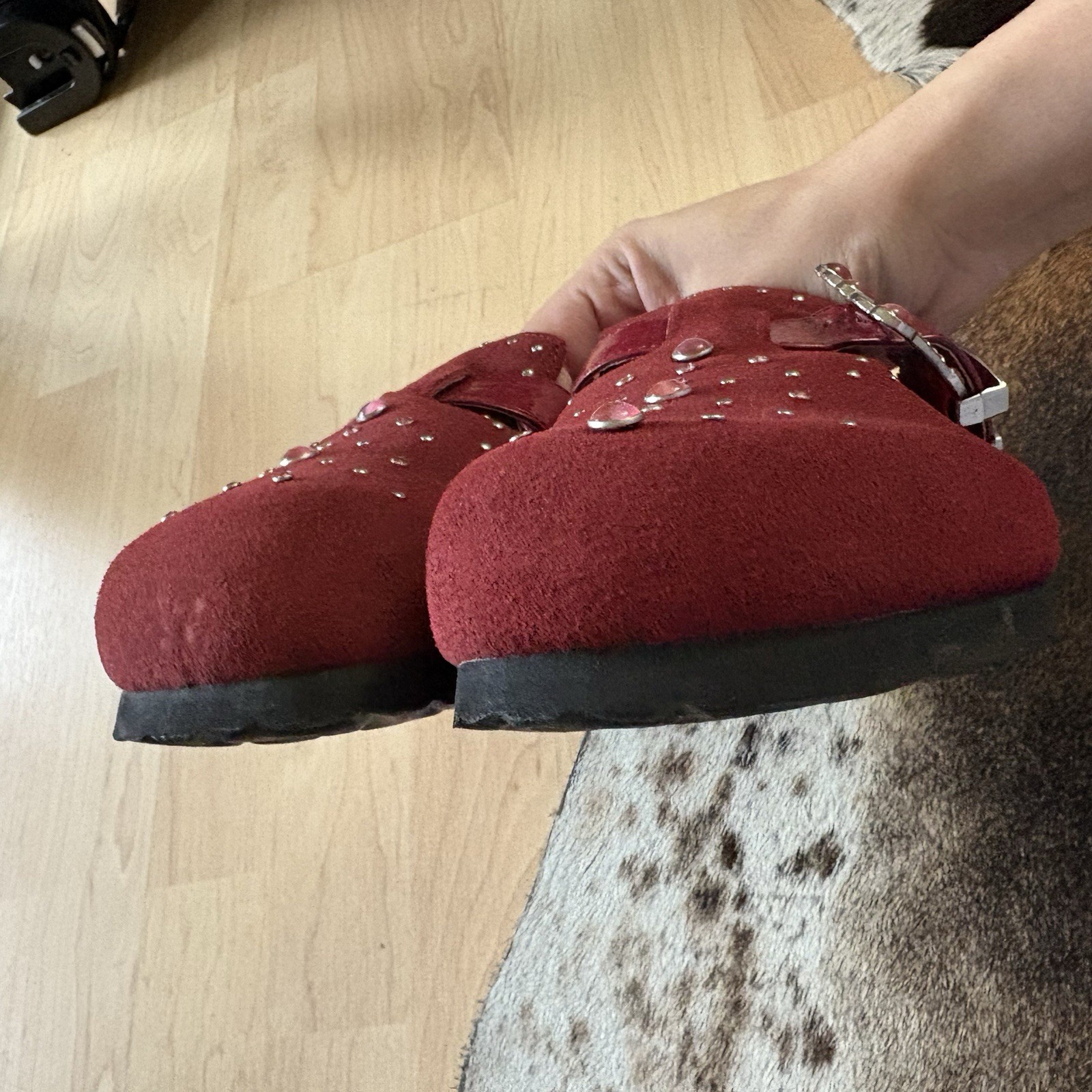 BETULA BY BIRKENSTOCK Red Studded Suede Clogs Size 8