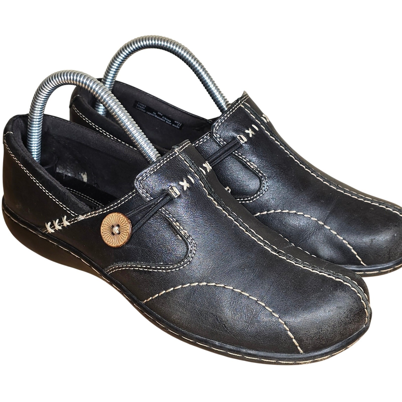 Clarks Un Loop Womens Leather 35062 Slip On Shoes Loafers Black Size 7 M Black