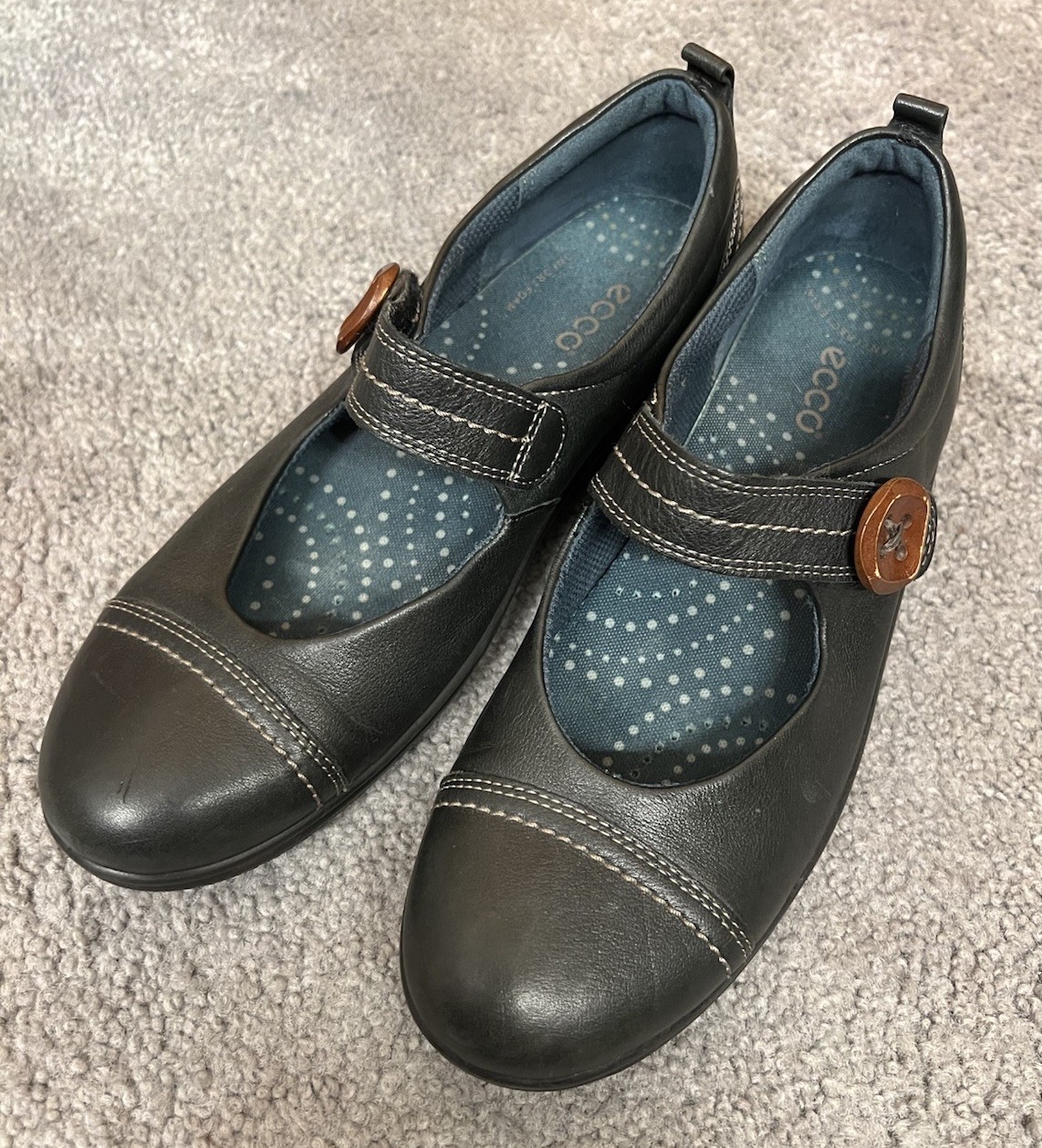 Ecco Glebe Women’s Black Leather Mary Jane Shoes w/Button EU Size 40 US 9-9.5
