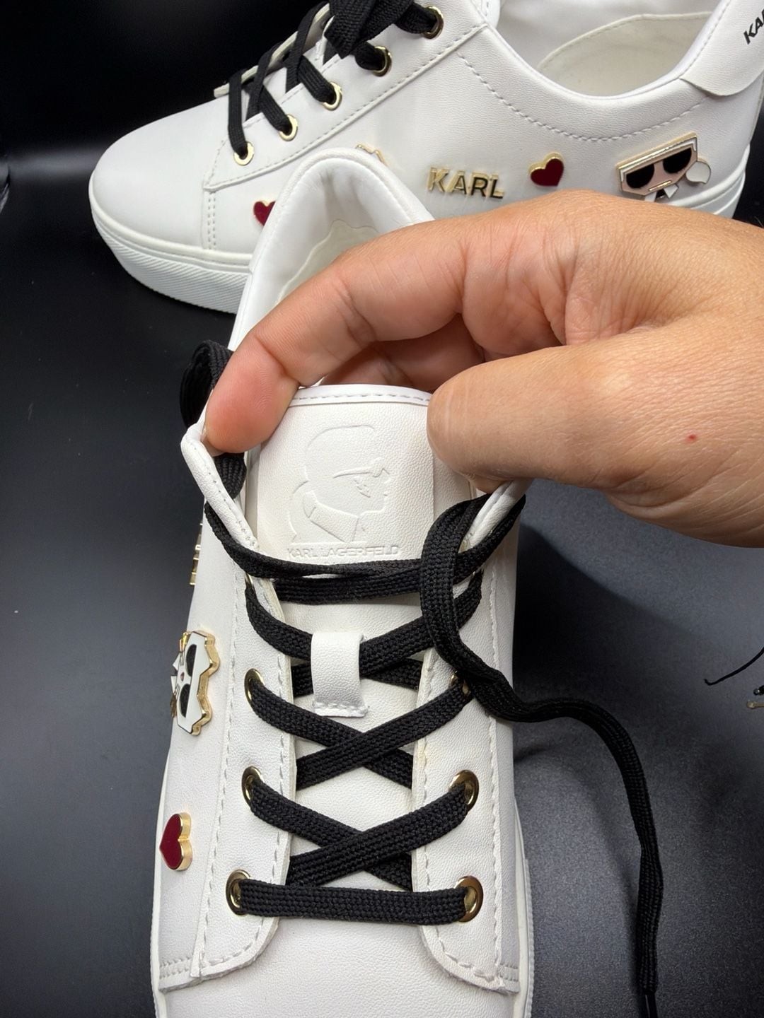 NWOT* Karl Lagerfeld Paris Women’s Cate Pins Embellished Sneakers*Size 8*